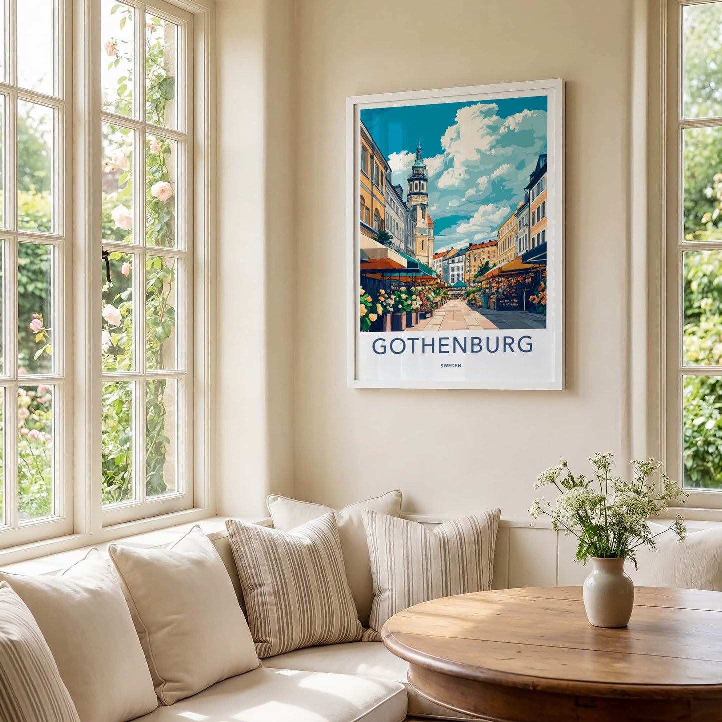 Gothenburg Poster - Sweden Travel Art - Urban Market Flowers Home Decor