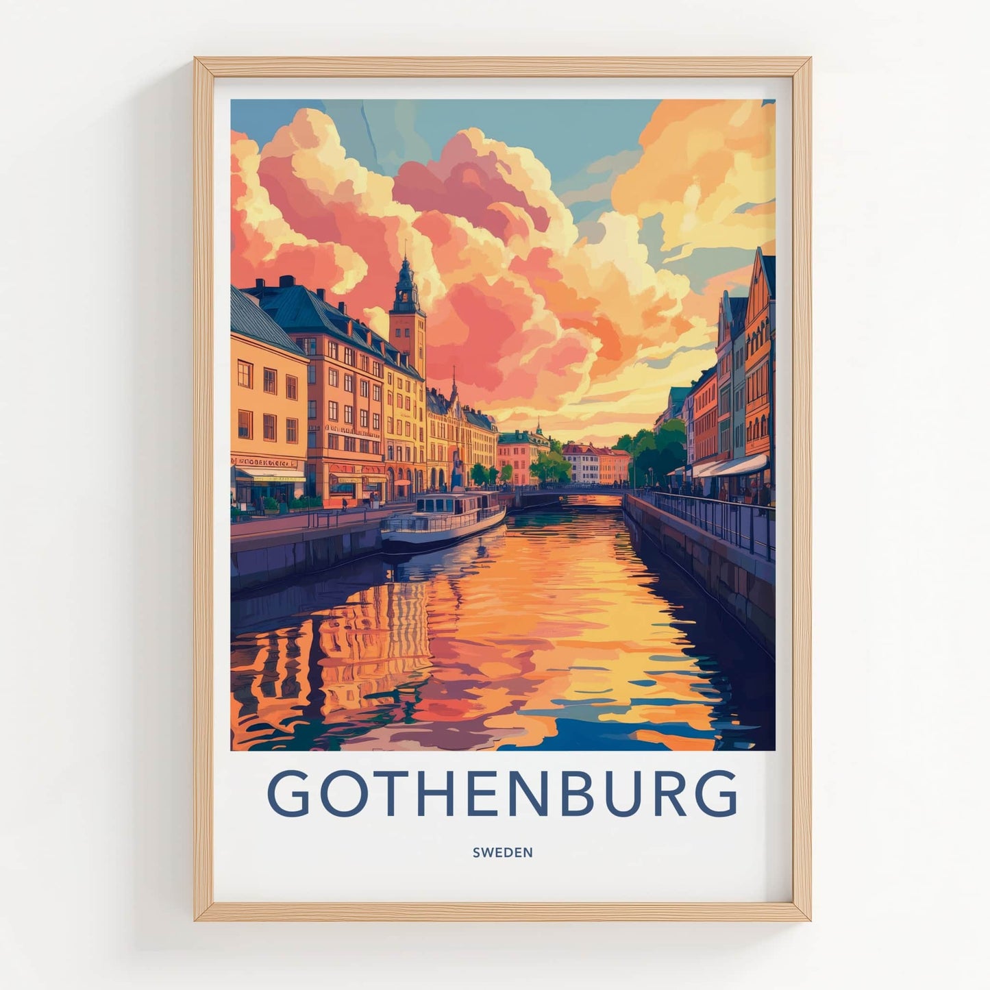 Gothenburg Poster - Sweden Travel Art - Vibrant Sunset Reflections Home Decor
