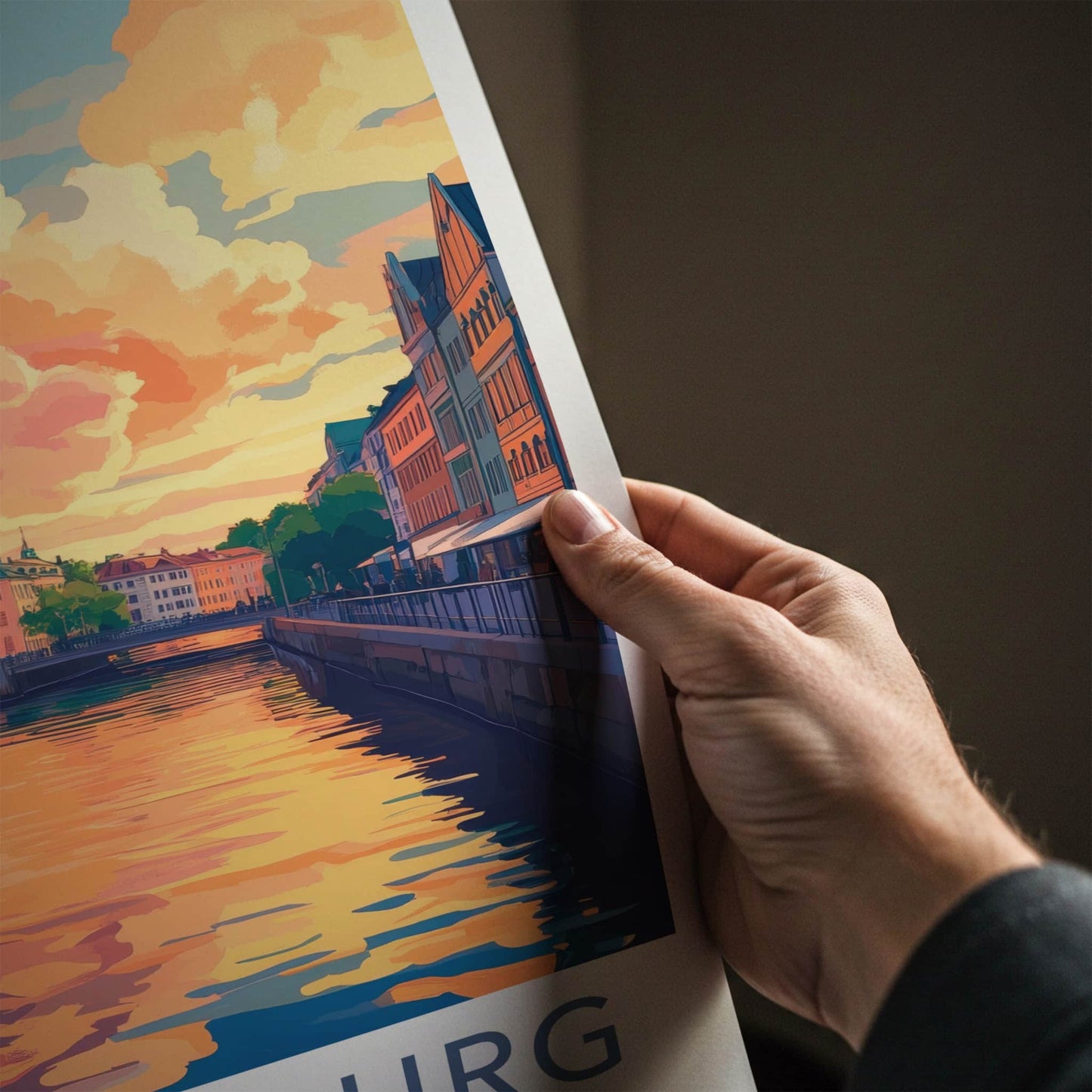 Gothenburg Poster - Sweden Travel Art - Vibrant Sunset Reflections Home Decor