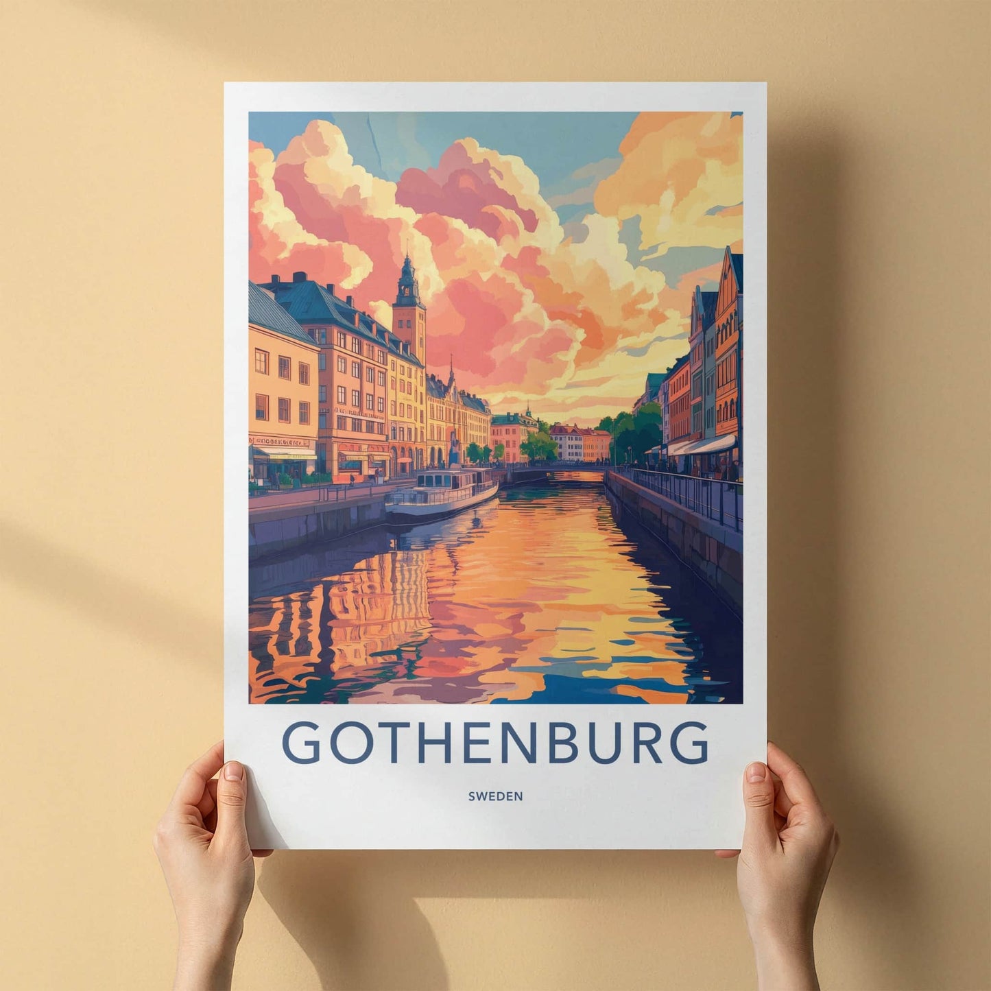 Gothenburg Poster - Sweden Travel Art - Vibrant Sunset Reflections Home Decor
