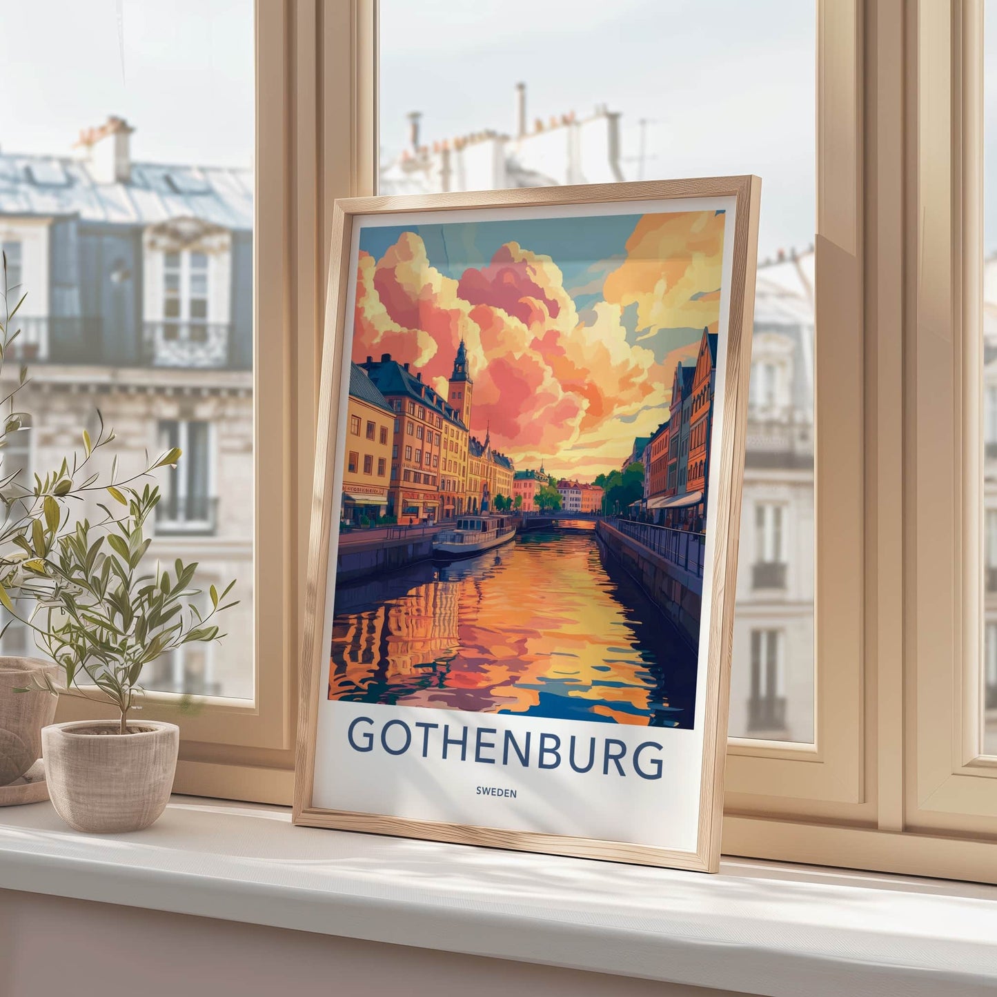 Gothenburg Poster - Sweden Travel Art - Vibrant Sunset Reflections Home Decor