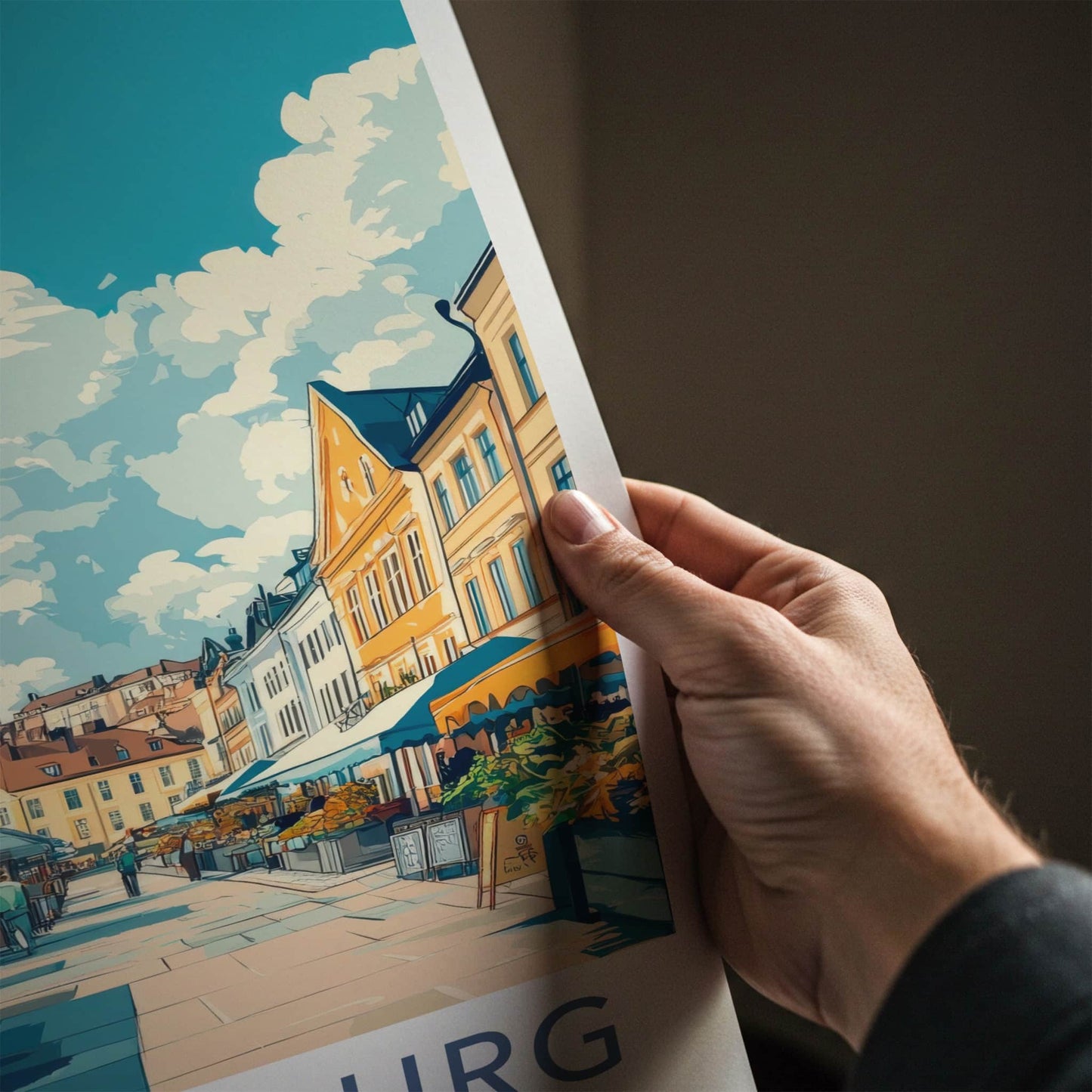 Gothenburg Poster - Sweden Wall Art - Busy Market Street Home Decor