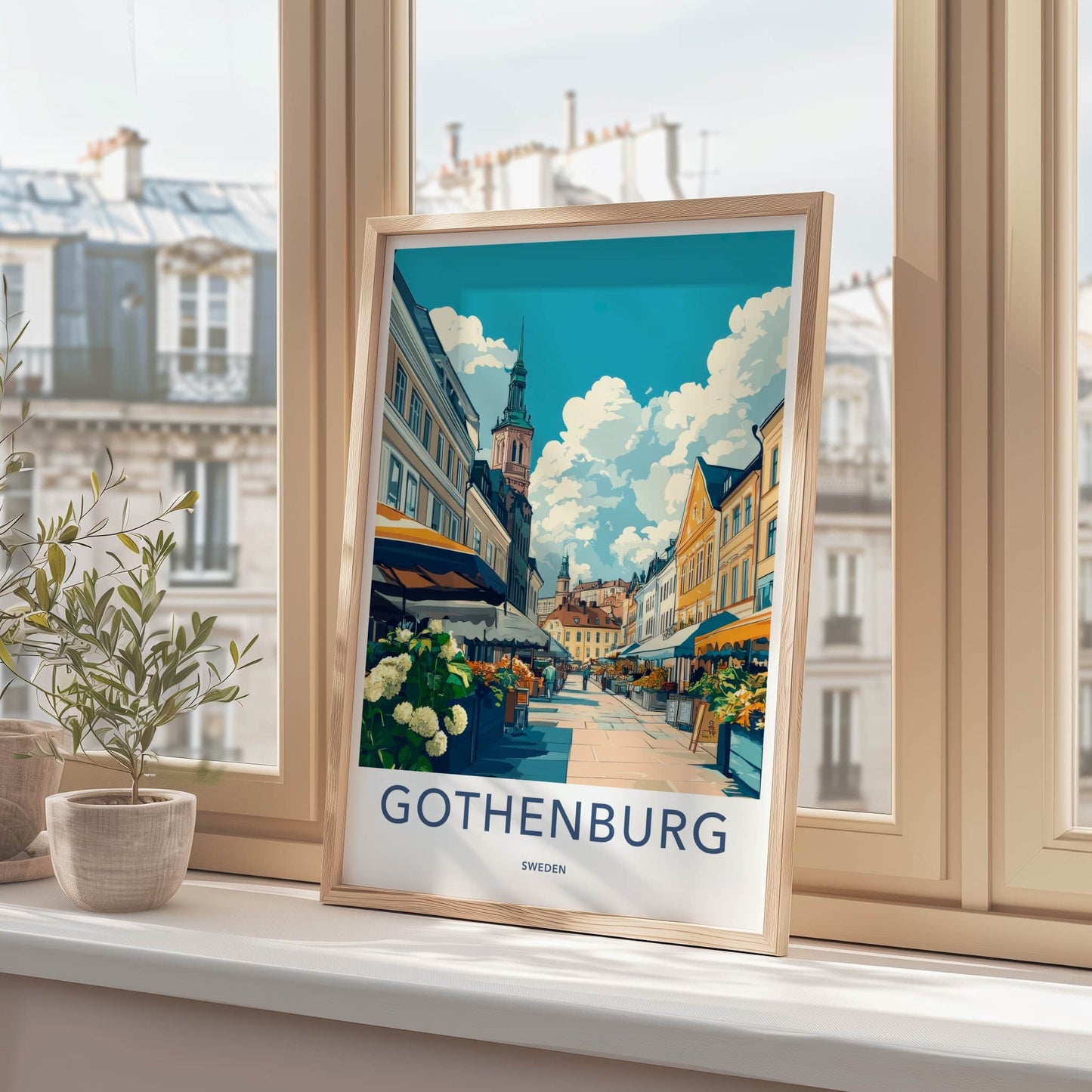 Gothenburg Poster - Sweden Wall Art - Busy Market Street Home Decor