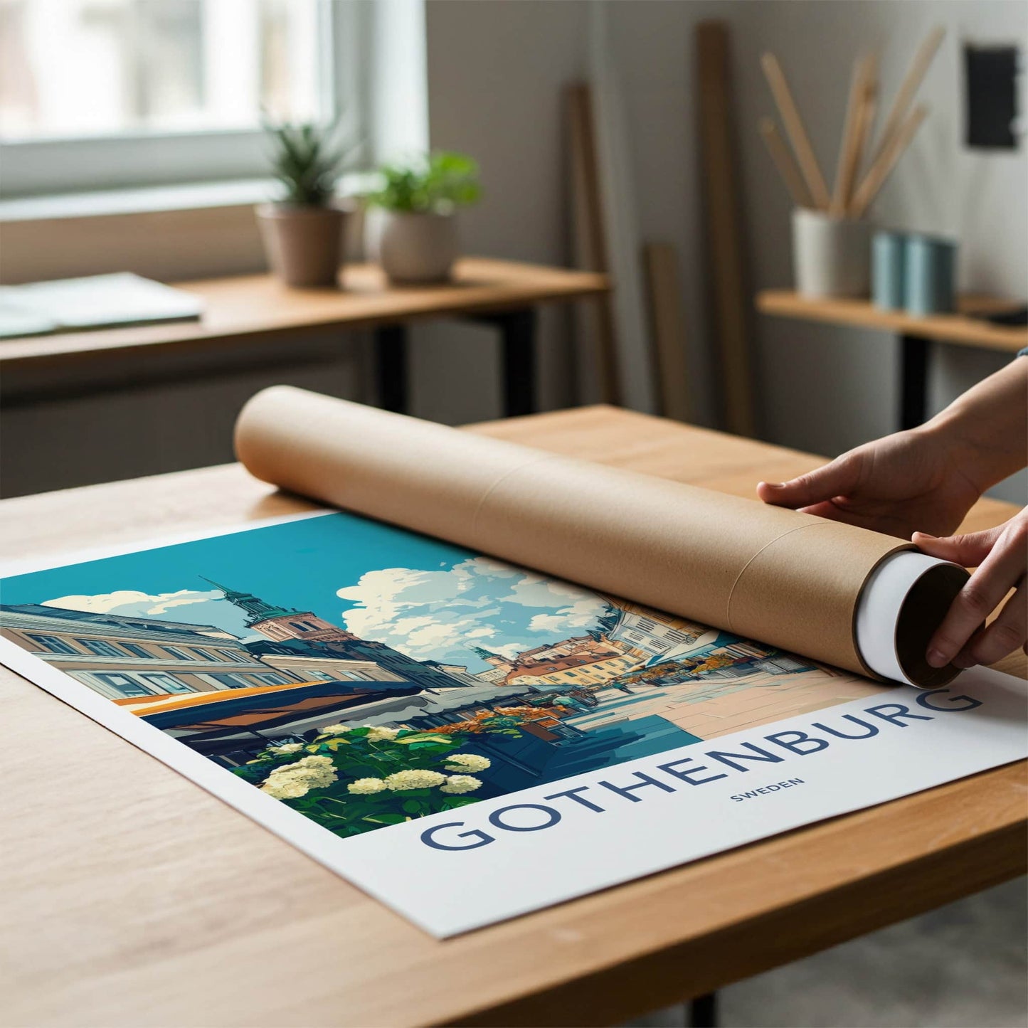 Gothenburg Poster - Sweden Wall Art - Busy Market Street Home Decor