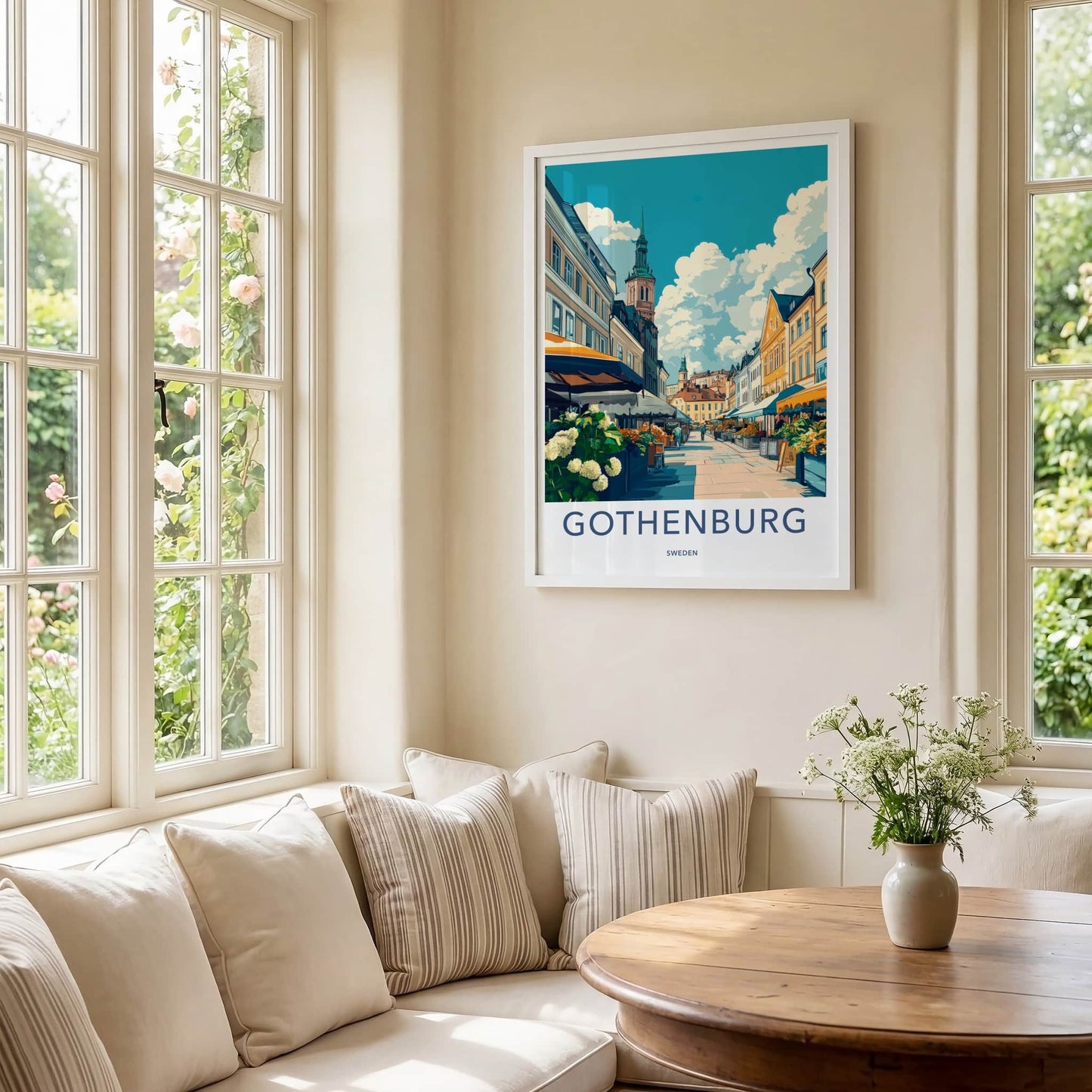 Gothenburg Poster - Sweden Wall Art - Busy Market Street Home Decor