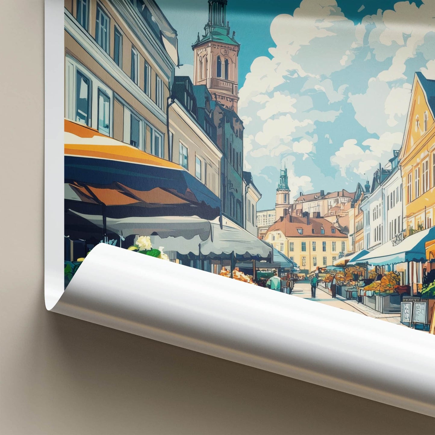 Gothenburg Poster - Sweden Wall Art - Busy Market Street Home Decor