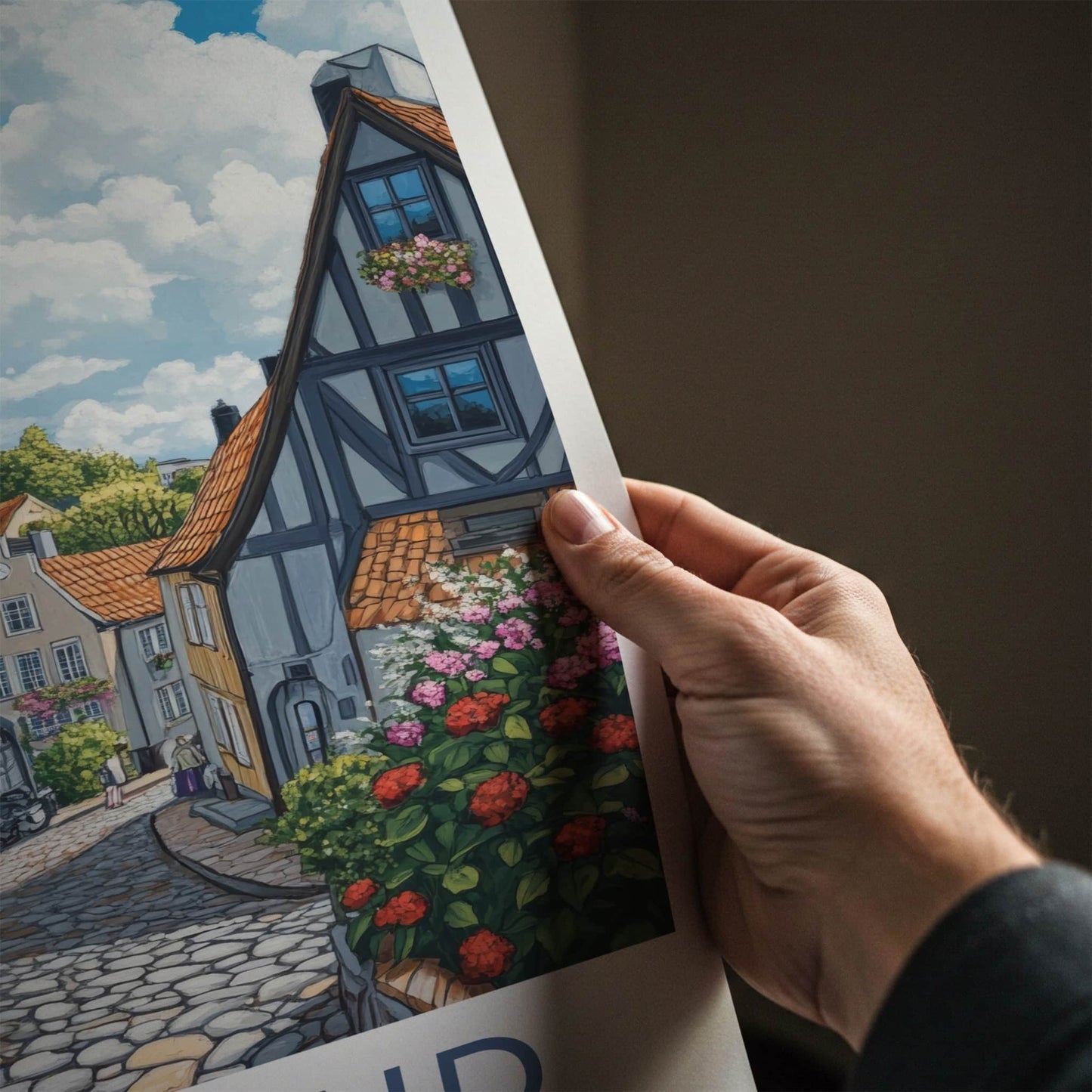 Gotland Poster - Sweden Travel Art - Cobblestone Street Tower Home Decor