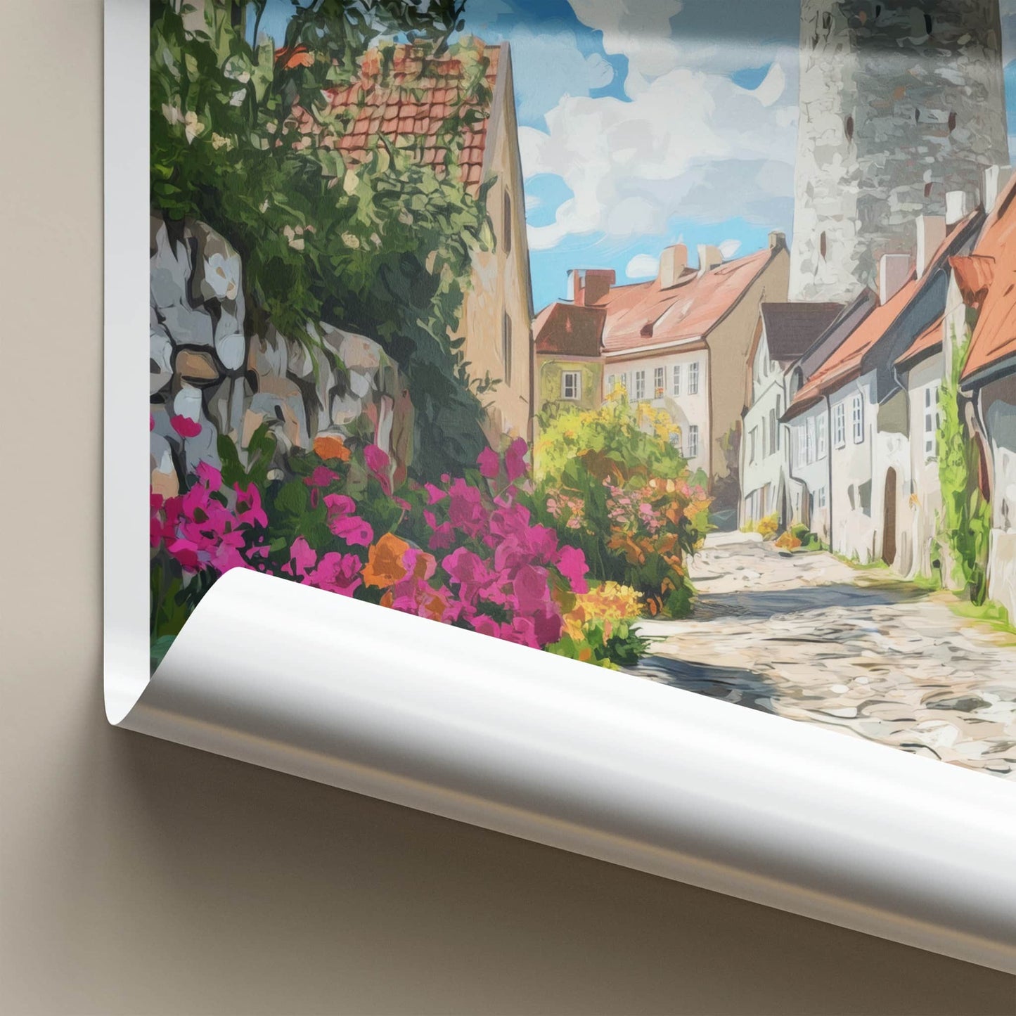 Gotland Poster - Sweden Wall Art - Cobblestone Street Tower Home Decor