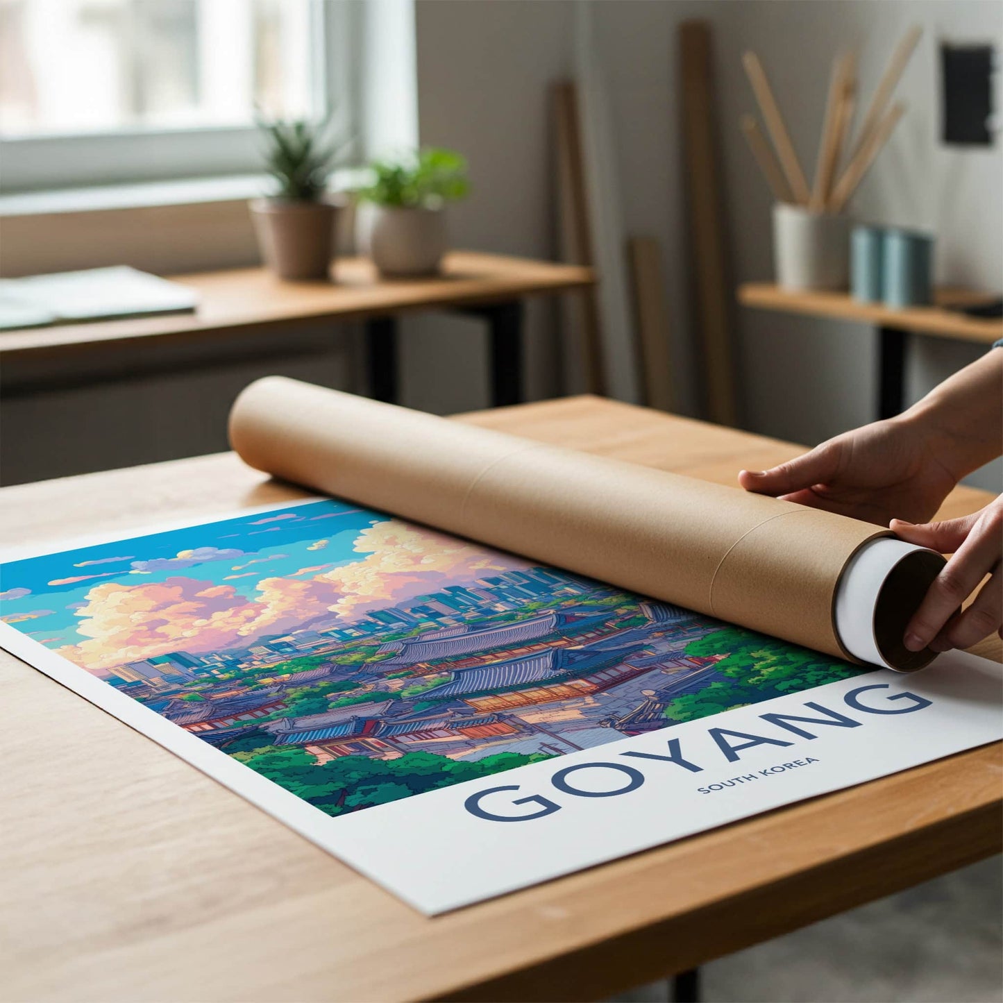 Goyang Poster - South Korea Wall Art - Hanok City Skyline Home Decor