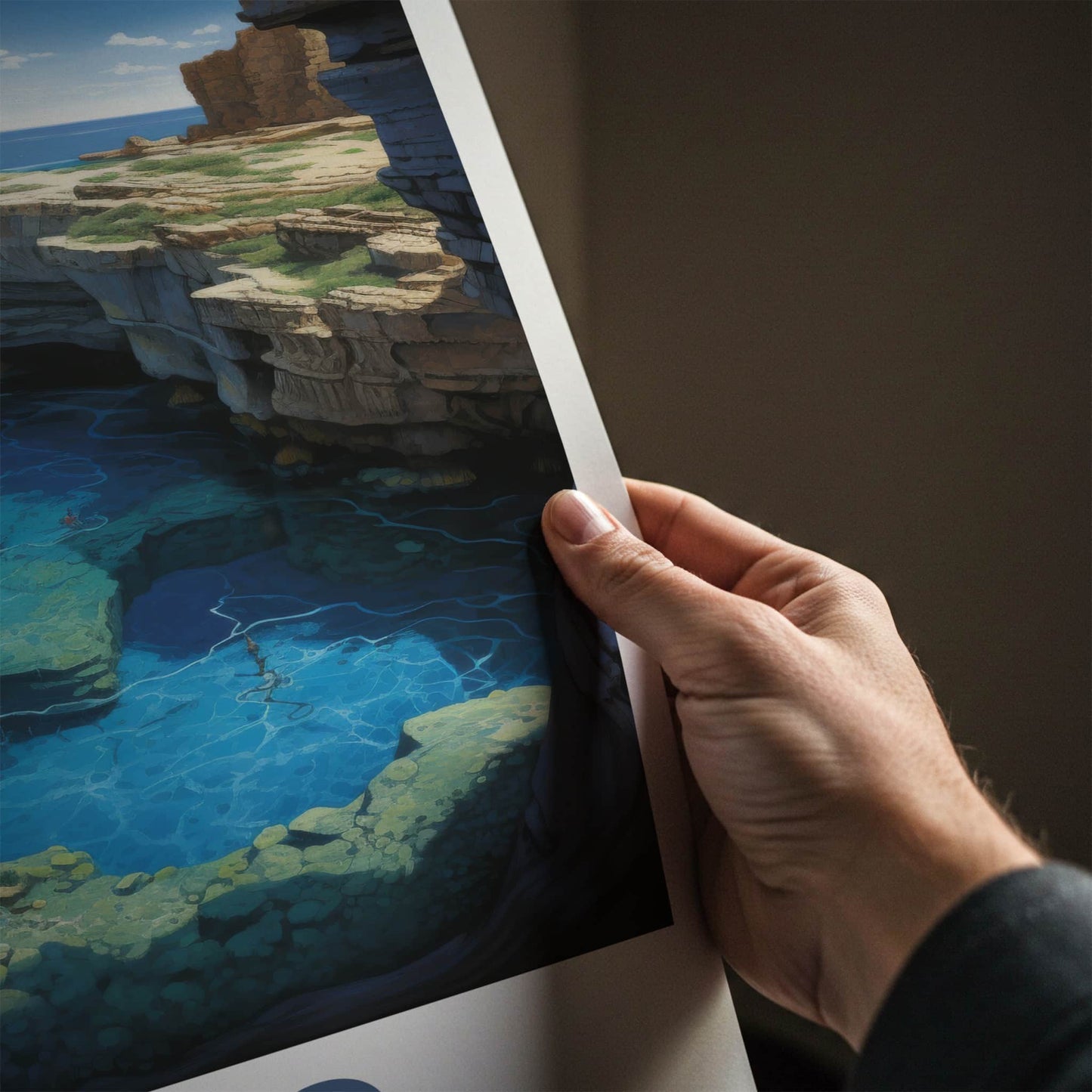 Gozo Poster - Malta Travel Art - Azure Water Cavern Home Decor
