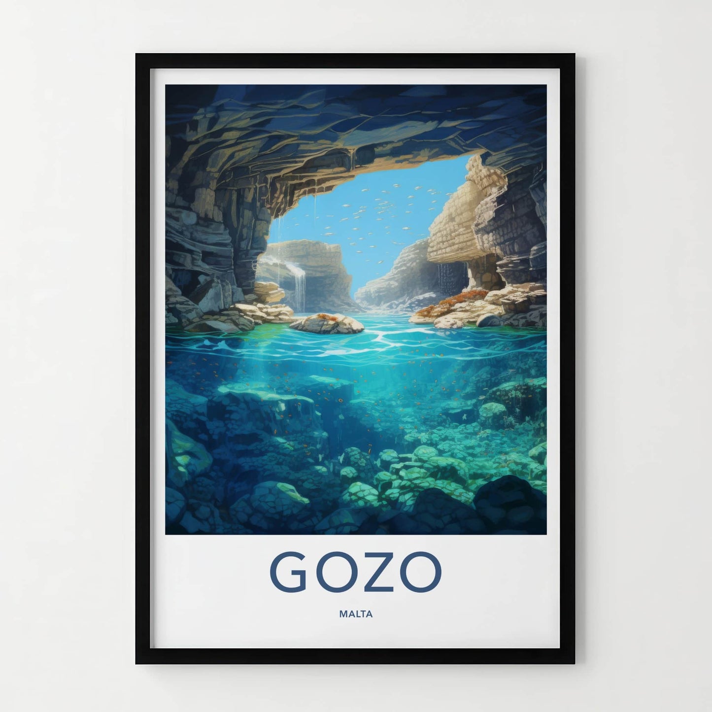 Gozo Poster - Malta Travel Art - Submerged Grotto Waters Home Decor