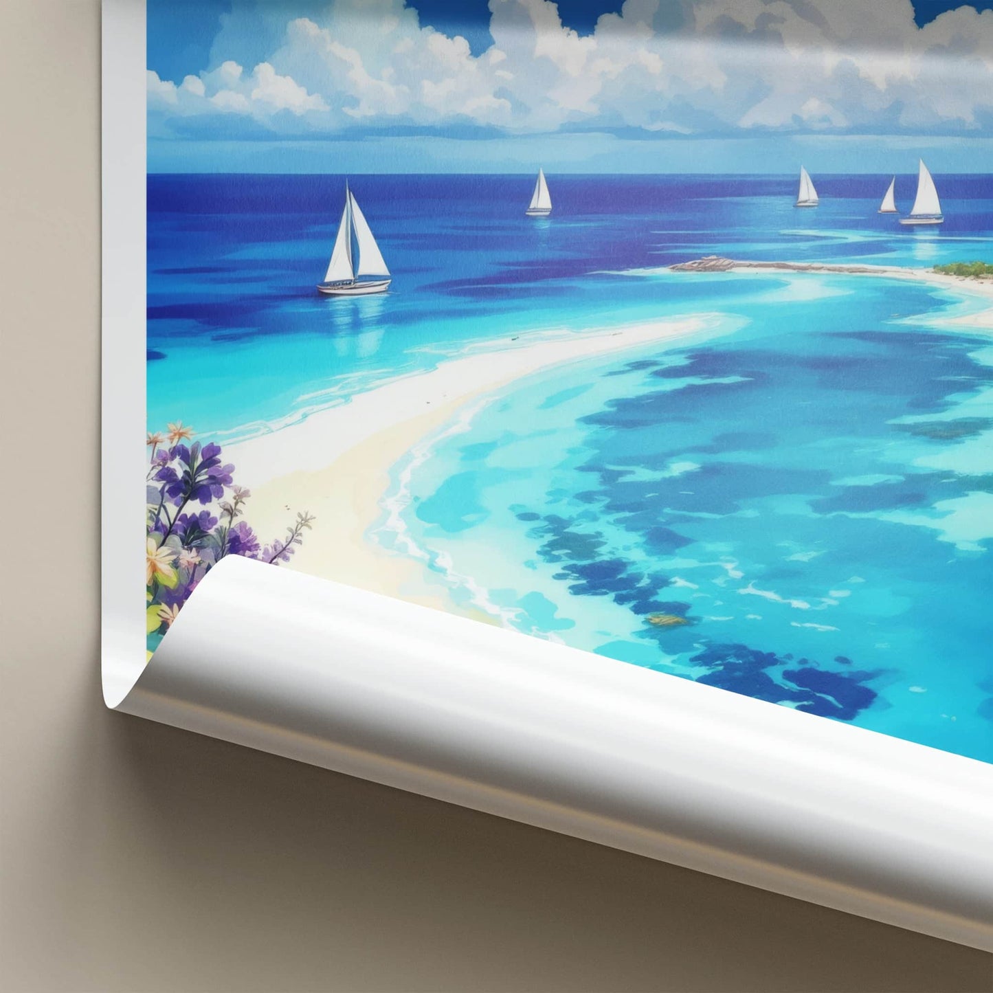 Grace Bay Poster - Turks Caicos Travel Art - Tropical Beach Sailboats Home Decor