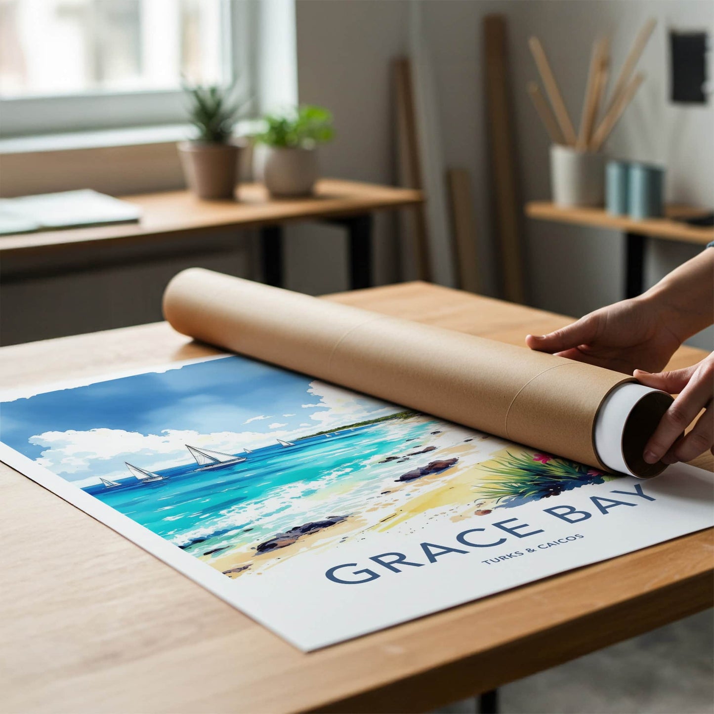 Grace Bay Poster - Turks & Caicos Travel Art - Tropical Beach Scene Wall Decor