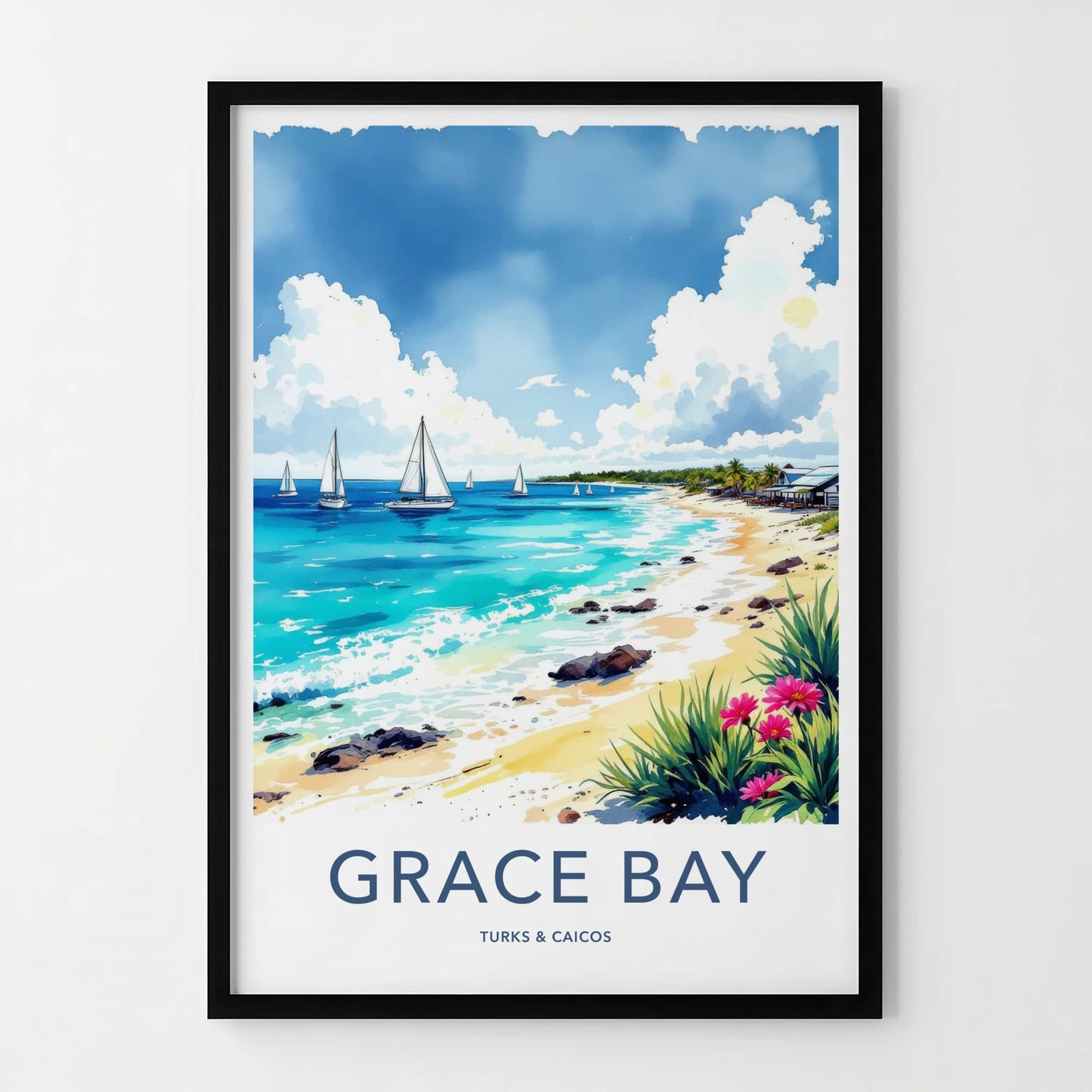 Grace Bay Poster - Turks & Caicos Travel Art - Tropical Beach Scene Wall Decor