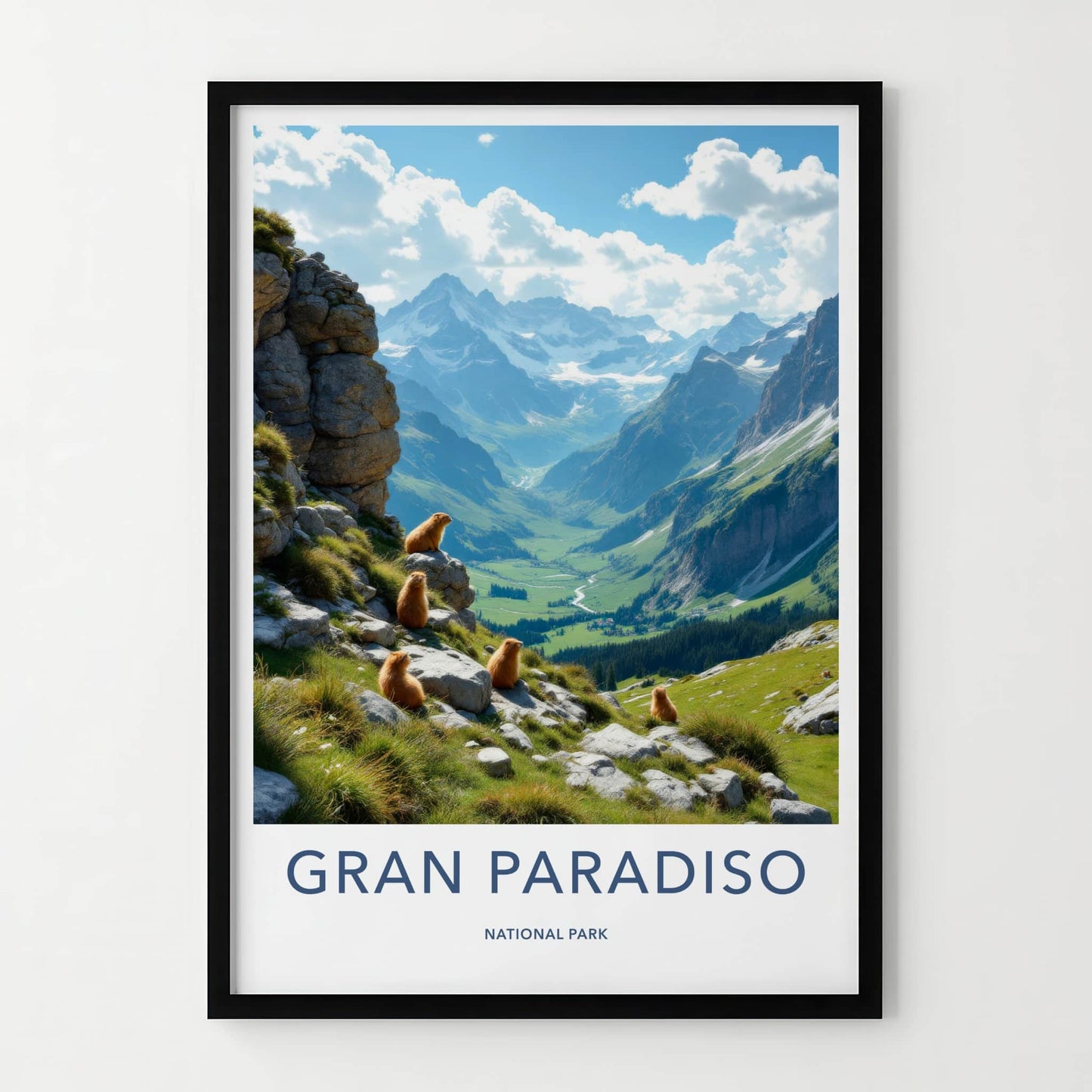Gran Paradiso National Park Poster - Italy Travel Art - Marmot Mountain Valley Wall Decor