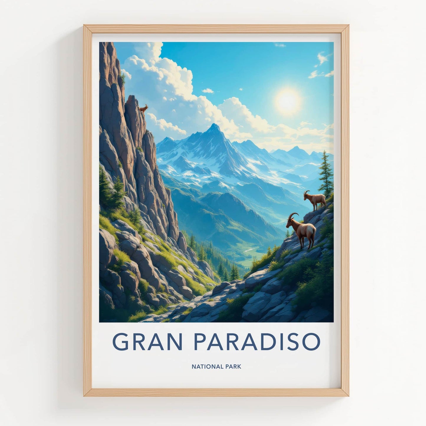 Gran Paradiso National Park Poster - Italy Travel Art - Mountain Goats Vista Home Decor