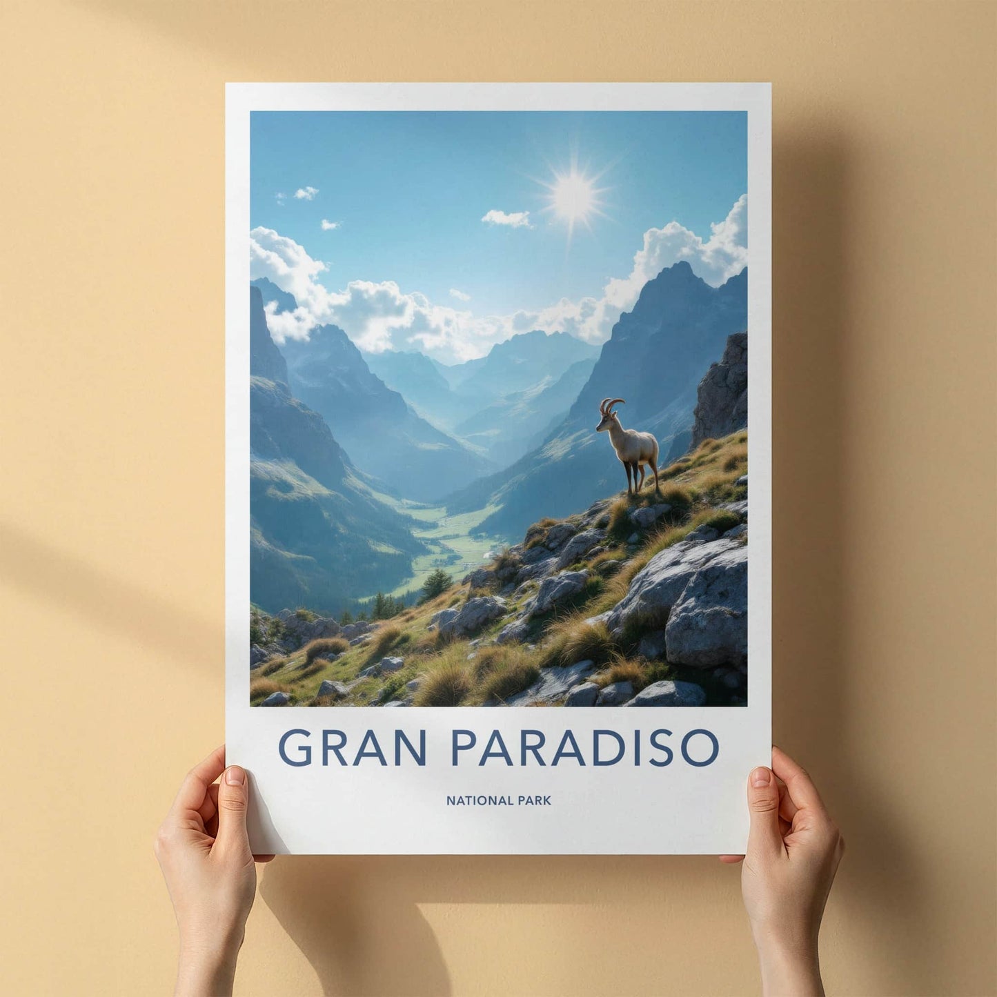 Gran Paradiso Poster - Italy Travel Art - Alpine Valley Ibex Wall Decor