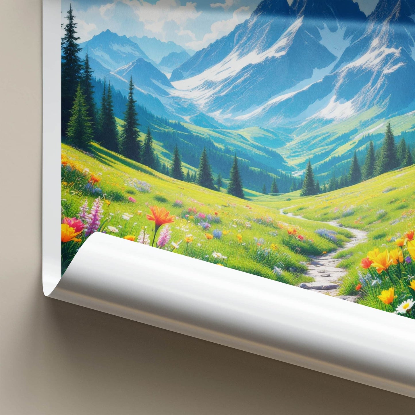 Gran Paradiso Poster - Italy Travel Art - Mountain Meadow Path Home Decor
