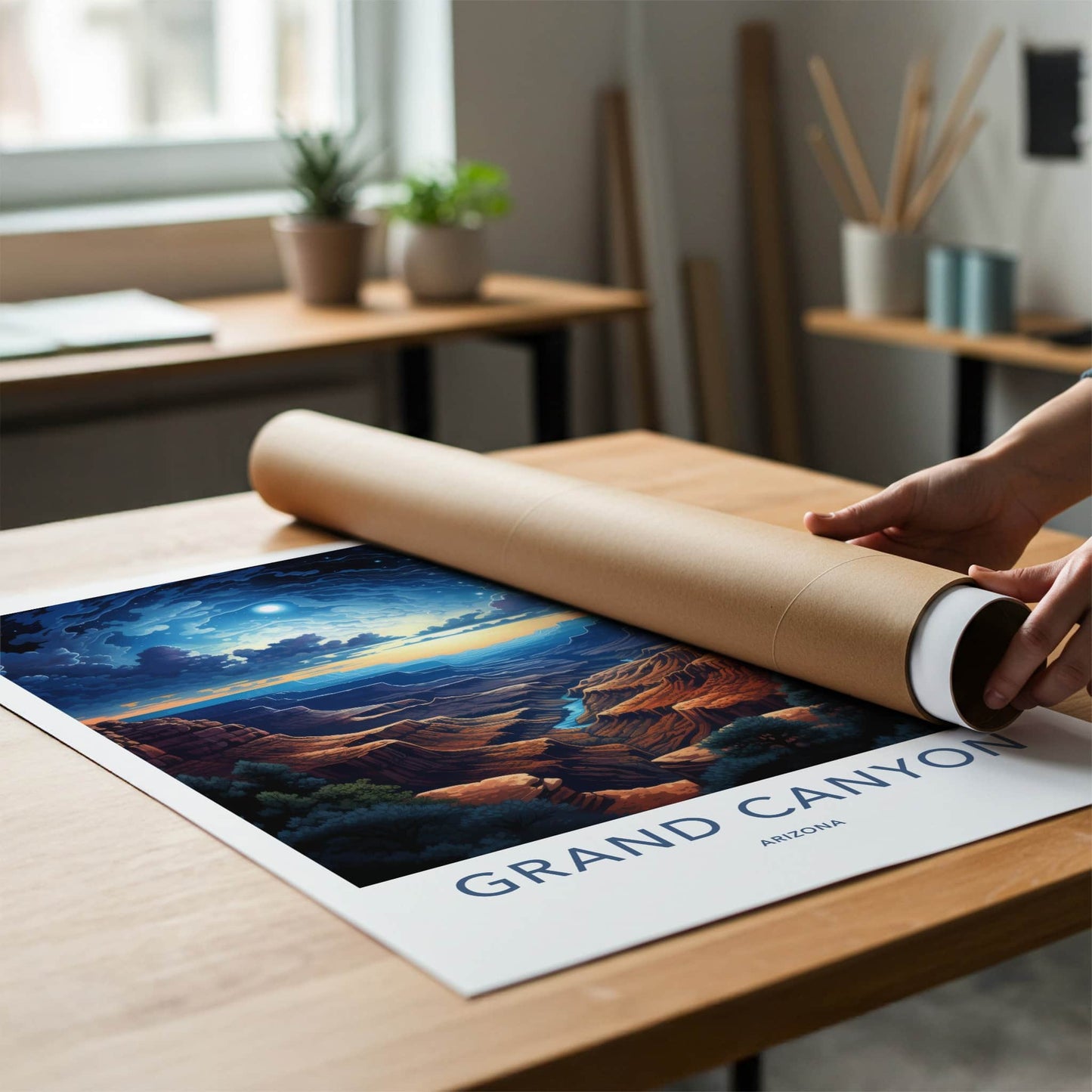 Grand Canyon Poster - Arizona Wall Art - Moonlit Canyon River Home Decor