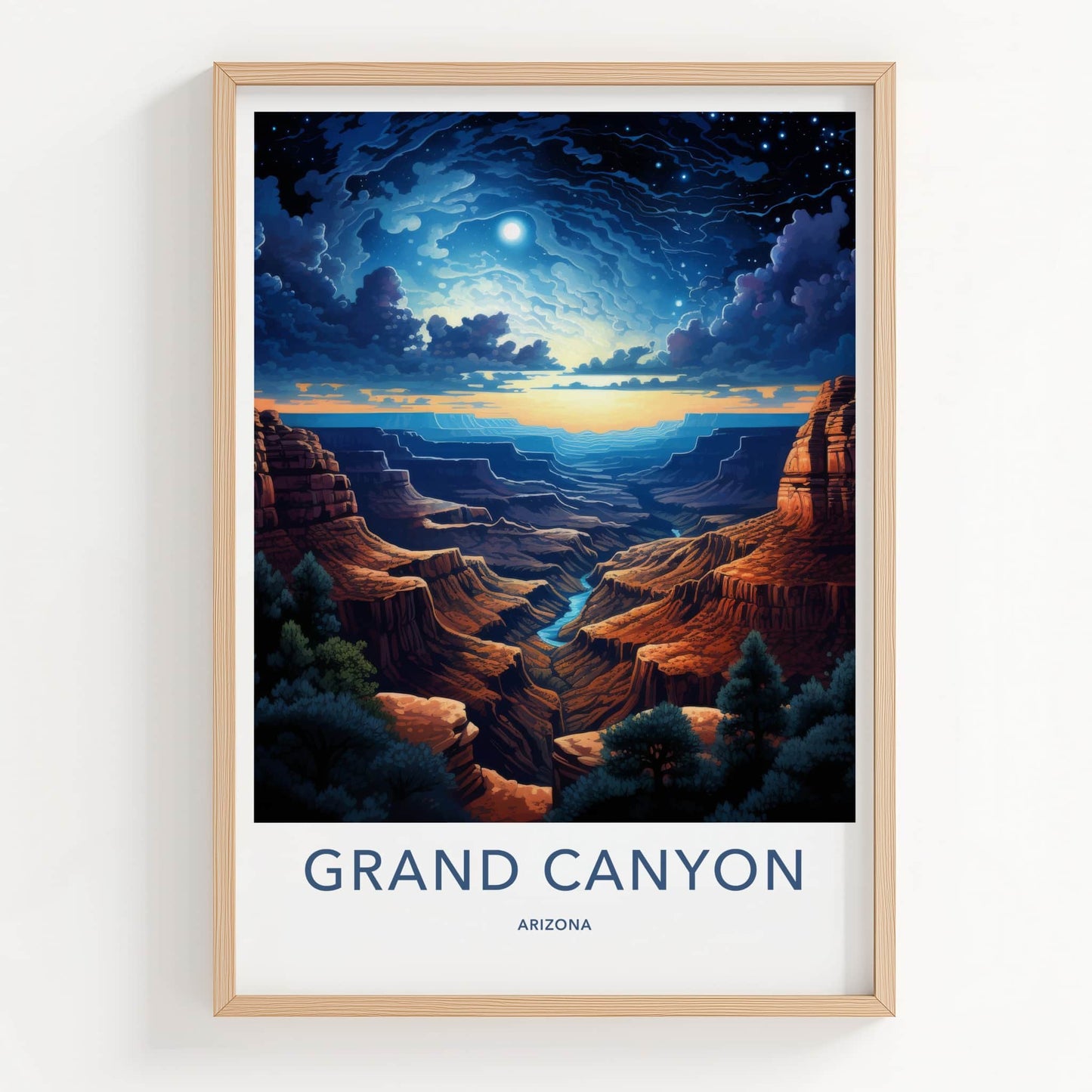 Grand Canyon Poster - Arizona Wall Art - Moonlit Canyon River Home Decor