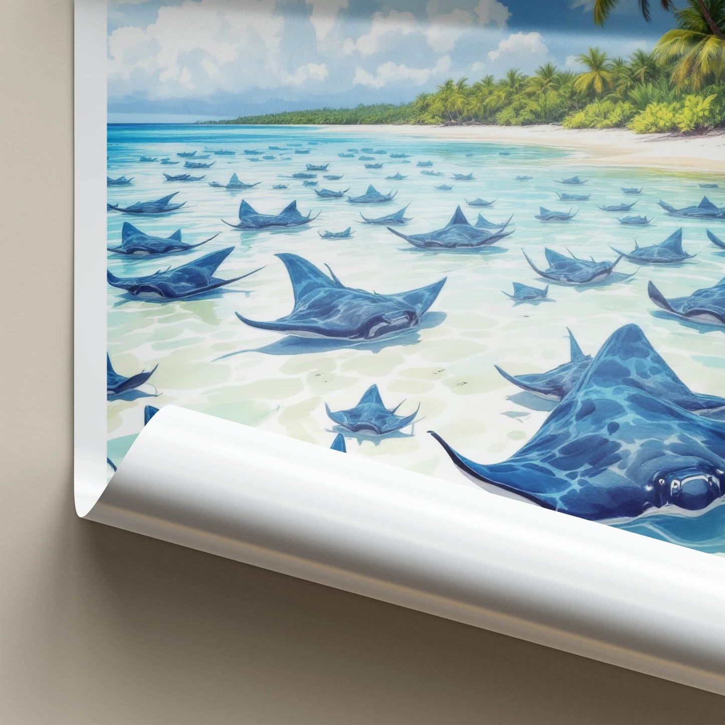 Grand Cayman Poster - Cayman Islands Travel Art - Stingray City Scene Home Decor