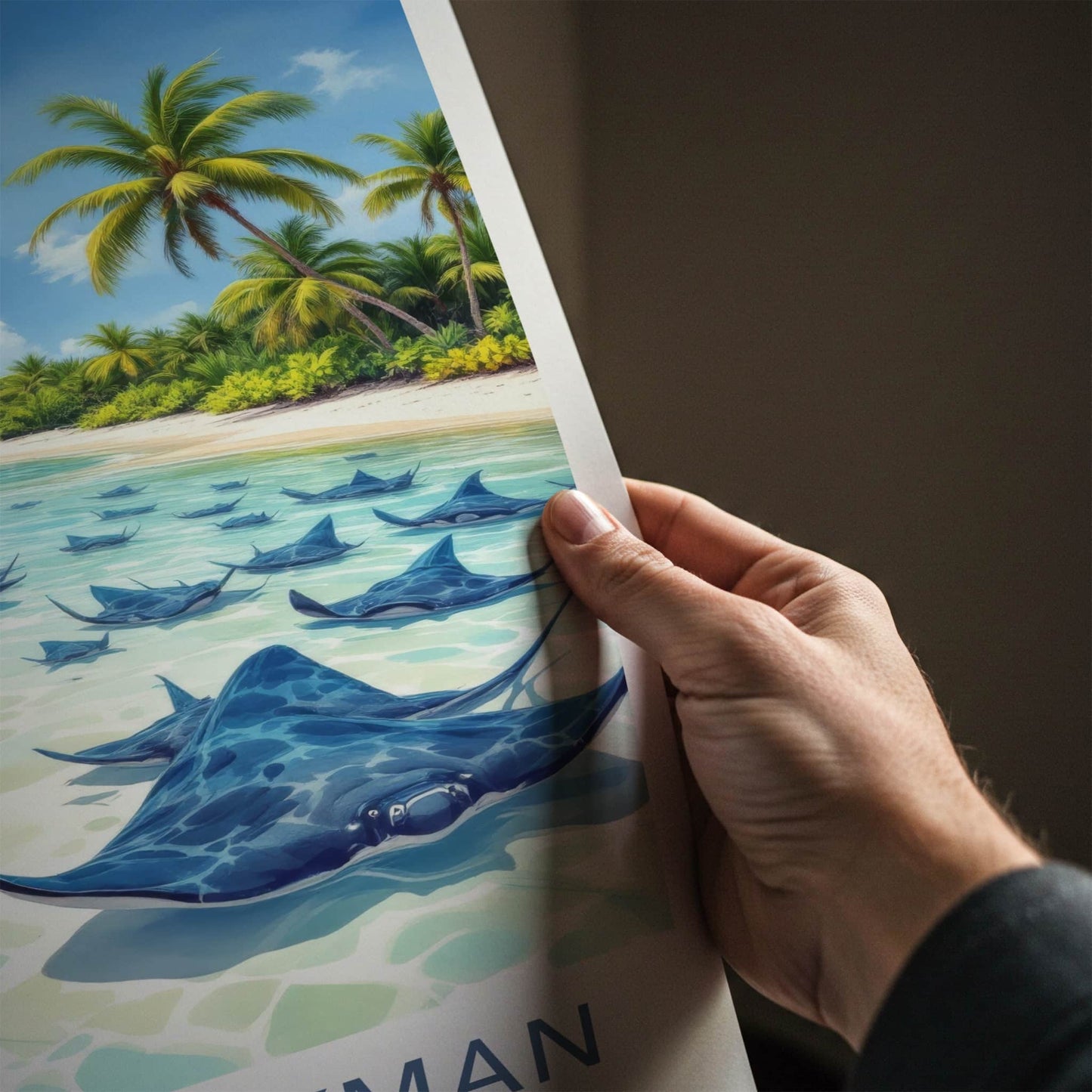 Grand Cayman Poster - Cayman Islands Travel Art - Stingray City Scene Home Decor