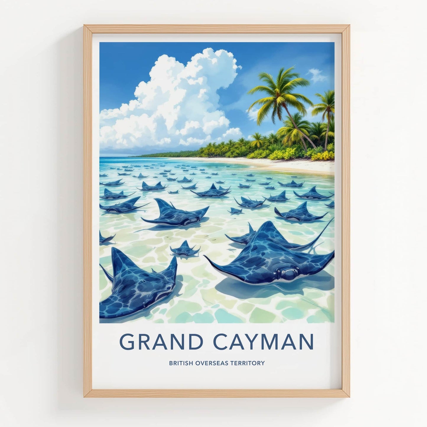 Grand Cayman Poster - Cayman Islands Travel Art - Stingray City Scene Home Decor
