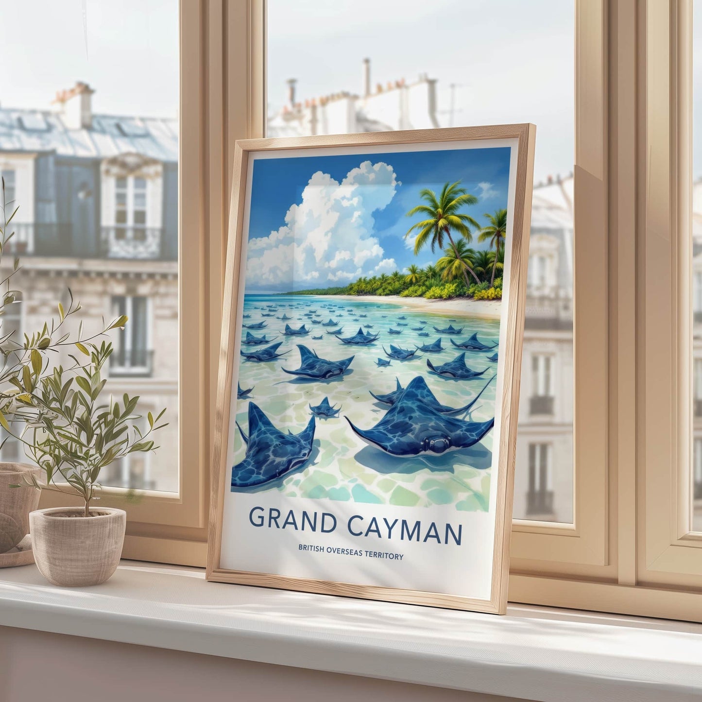 Grand Cayman Poster - Cayman Islands Travel Art - Stingray City Scene Home Decor