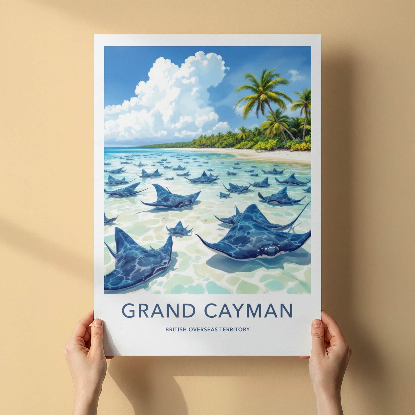 Grand Cayman Poster - Cayman Islands Travel Art - Stingray City Scene Home Decor
