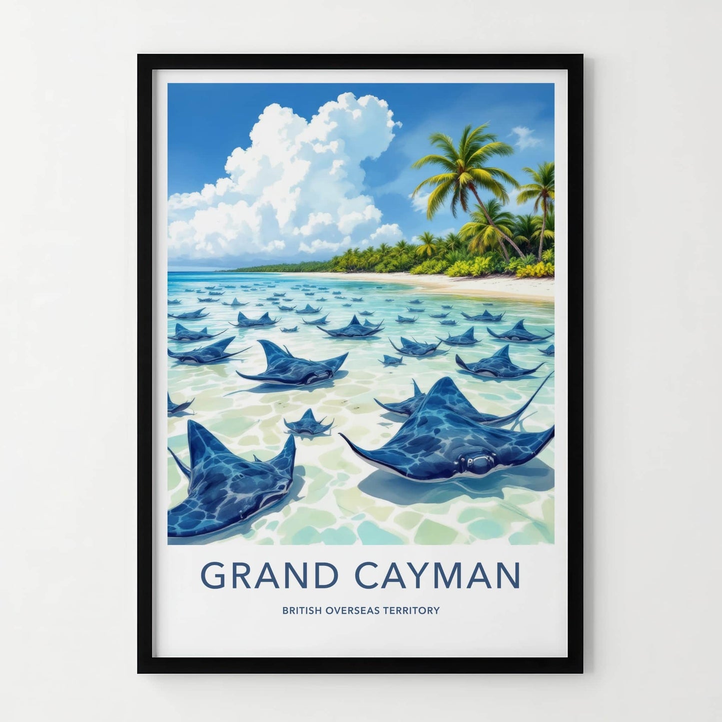 Grand Cayman Poster - Cayman Islands Travel Art - Stingray City Scene Home Decor