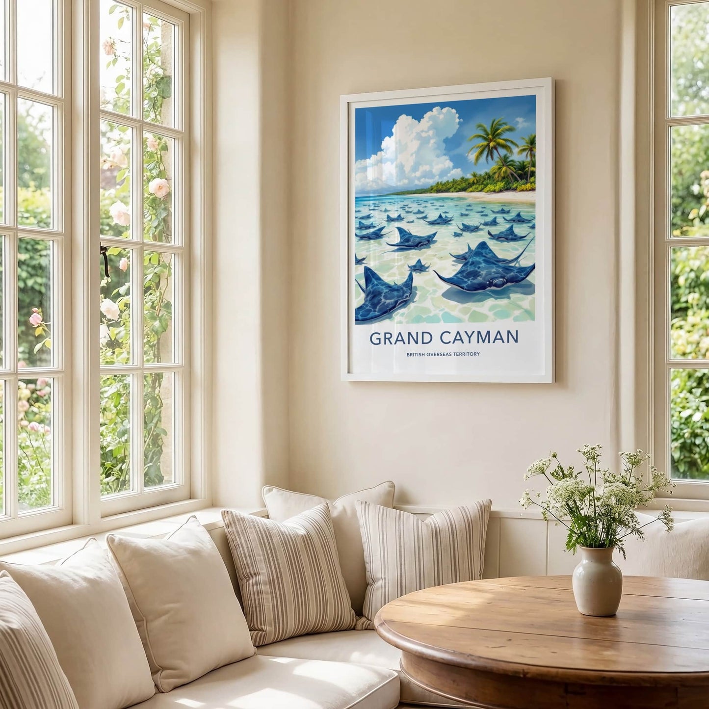 Grand Cayman Poster - Cayman Islands Travel Art - Stingray City Scene Home Decor