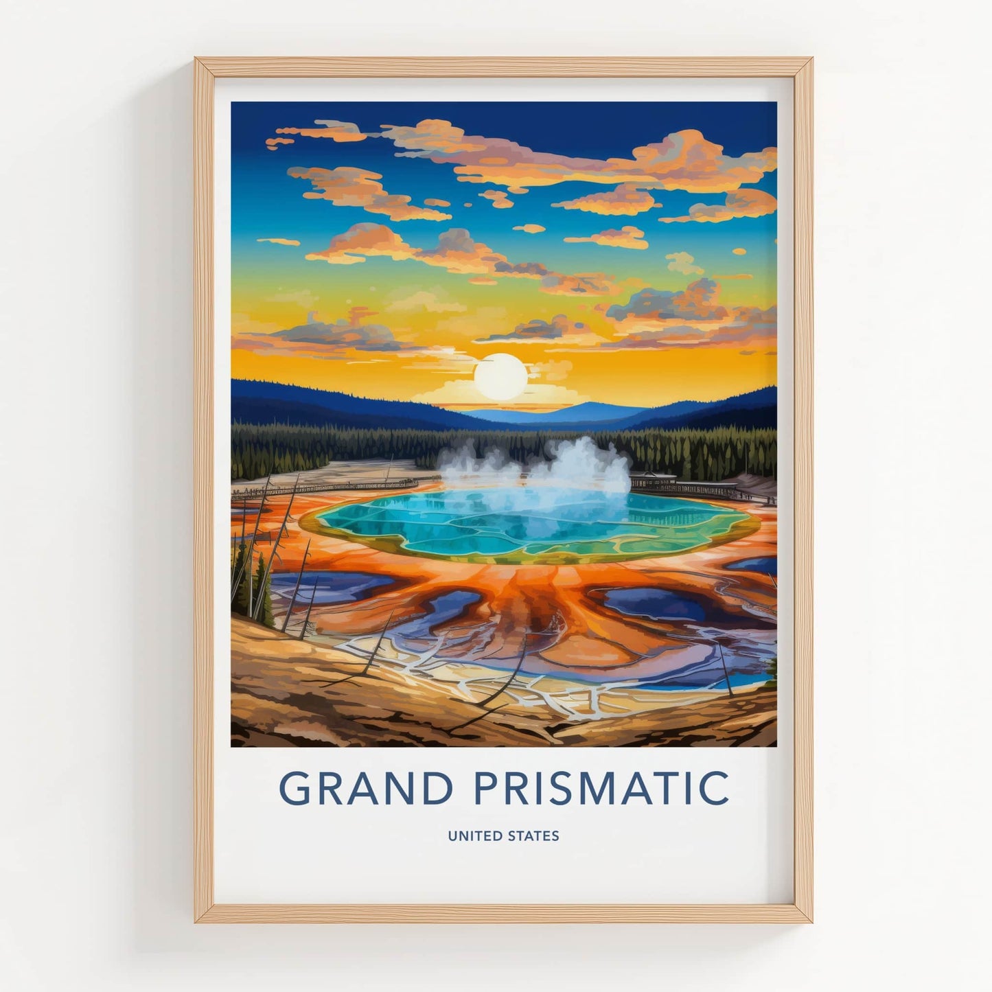 Grand Prismatic Poster - Wyoming Travel Art - Vivid Prismatic Spring Home Decor