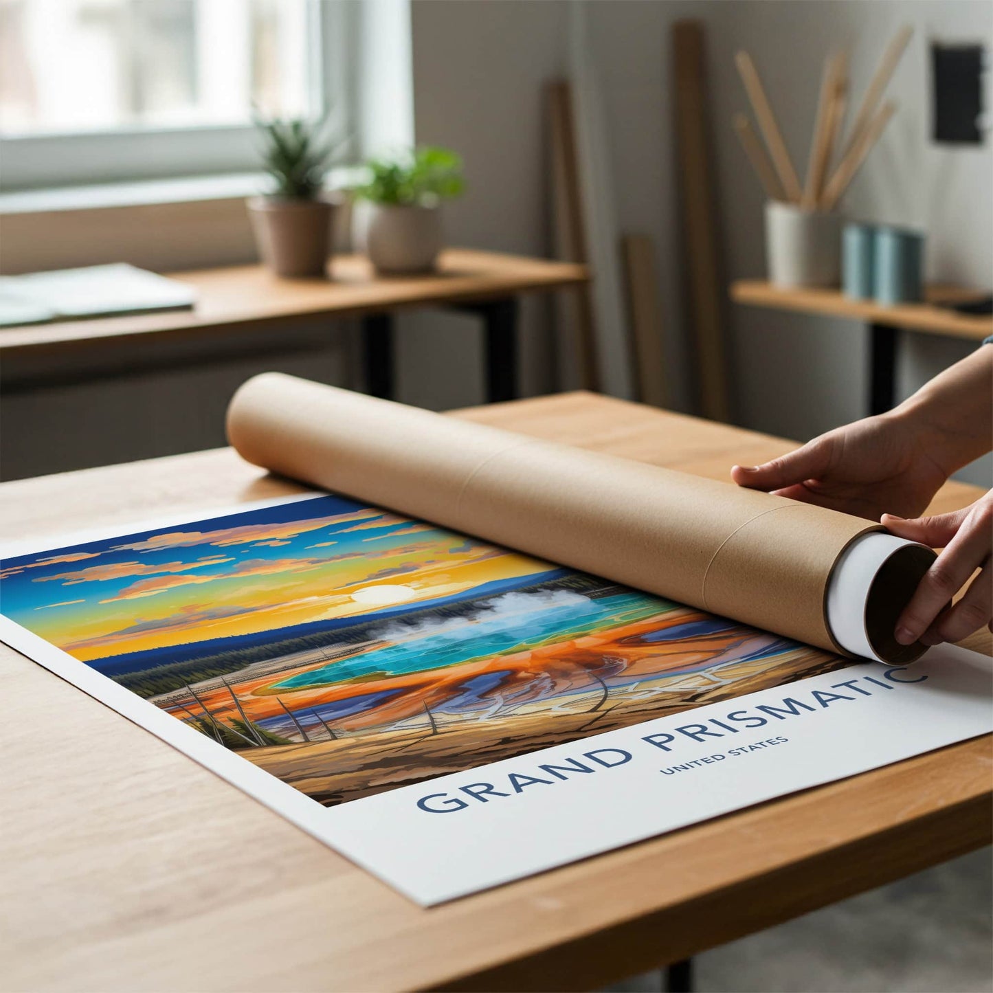 Grand Prismatic Poster - Wyoming Travel Art - Vivid Prismatic Spring Home Decor