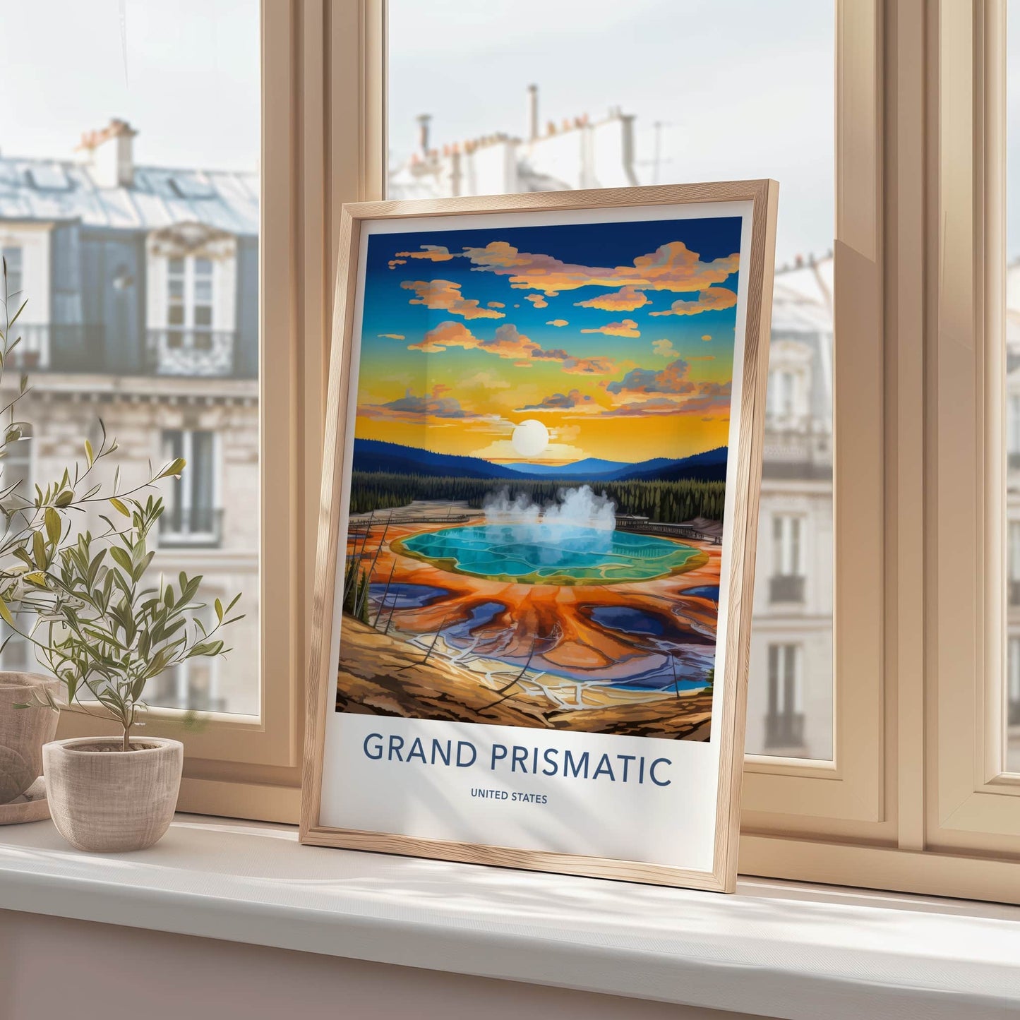 Grand Prismatic Poster - Wyoming Travel Art - Vivid Prismatic Spring Home Decor