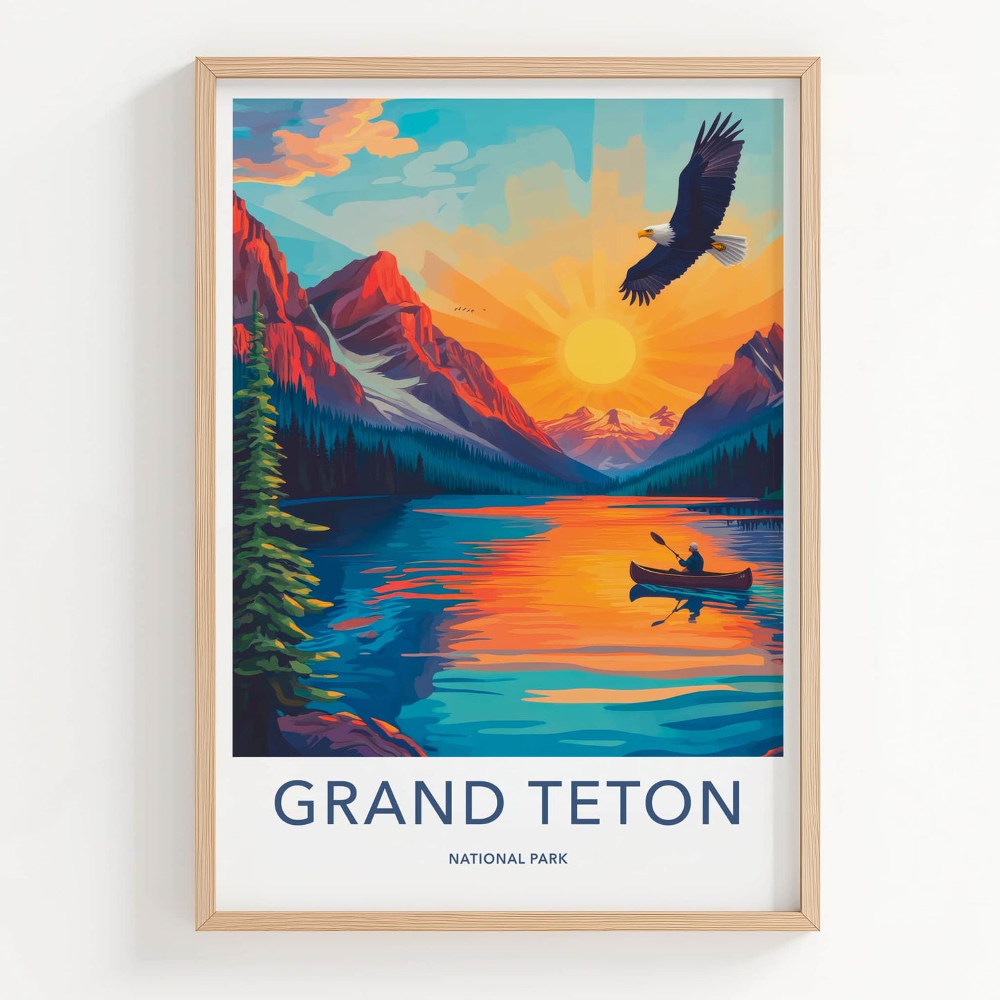 Grand Teton National Park Poster - Wyoming Wall Art - Eagle Lake Sunset Home Decor