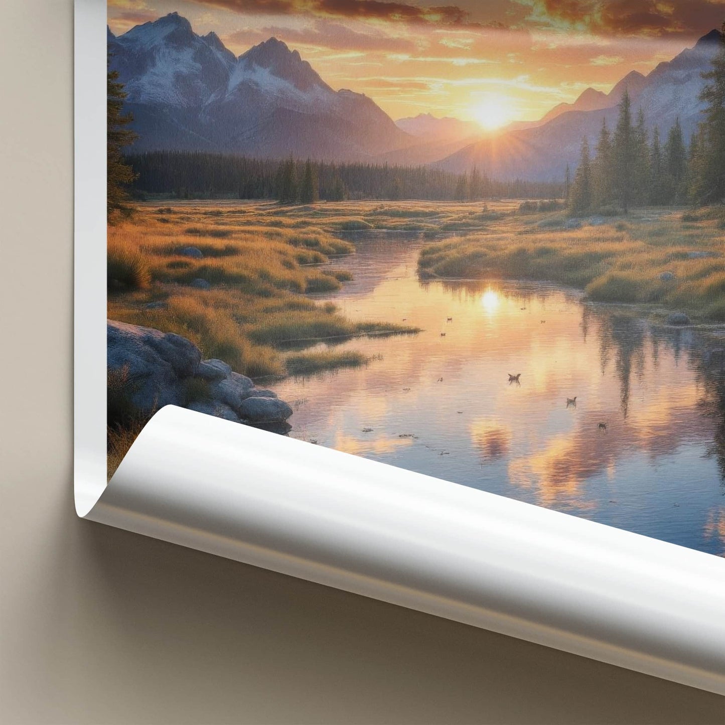Grand Teton Poster - Wyoming Art Print - Sunset Mountain River Home Decor