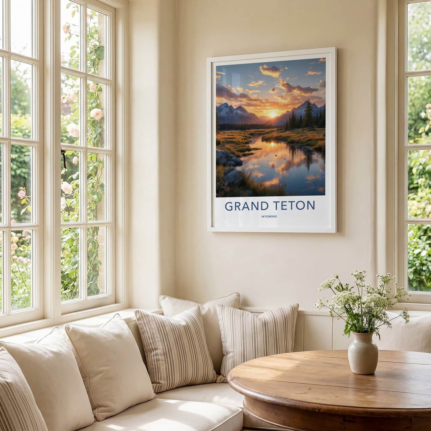 Grand Teton Poster - Wyoming Art Print - Sunset Mountain River Home Decor
