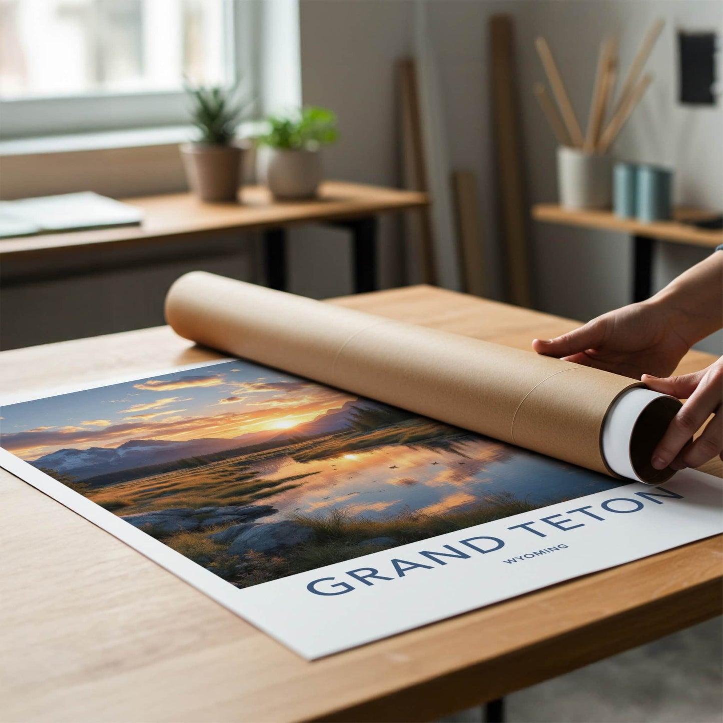 Grand Teton Poster - Wyoming Art Print - Sunset Mountain River Home Decor