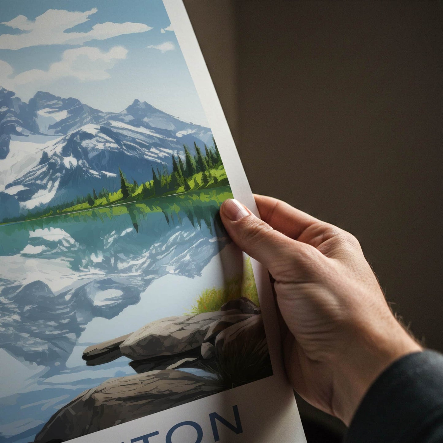 Grand Teton Poster - Wyoming Travel Art - Snowy Peaks Reflection Home Decor