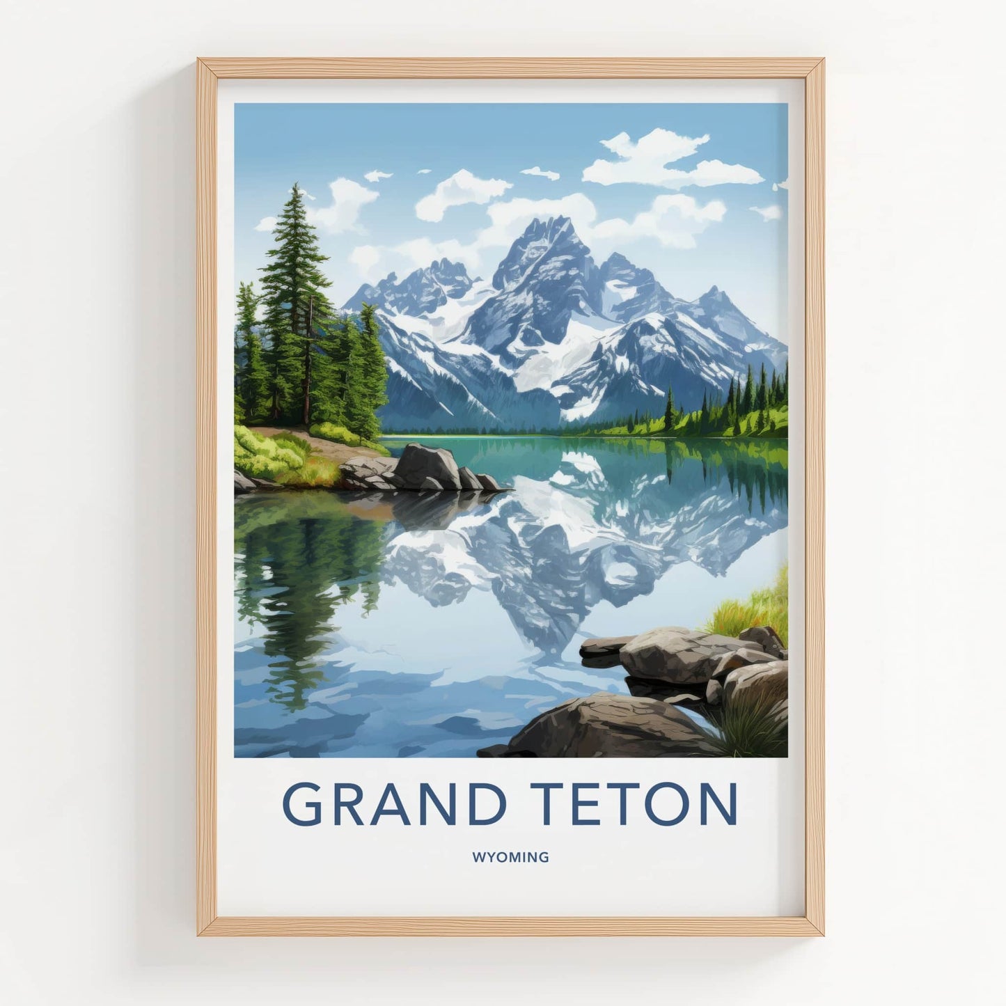 Grand Teton Poster - Wyoming Travel Art - Snowy Peaks Reflection Home Decor