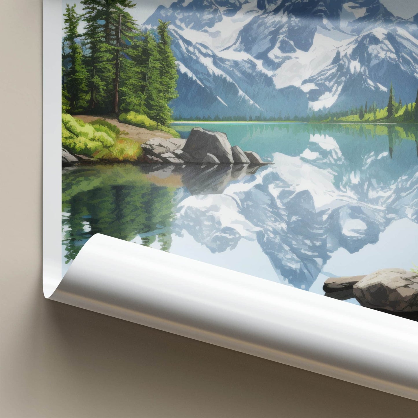 Grand Teton Poster - Wyoming Travel Art - Snowy Peaks Reflection Home Decor
