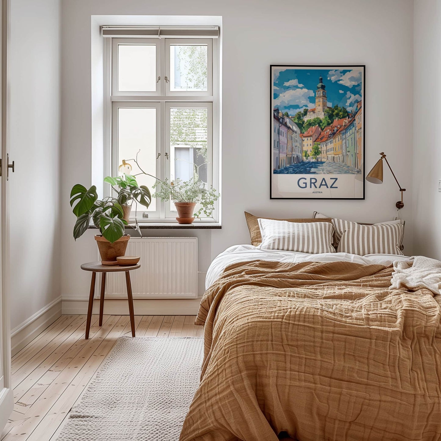 Graz Poster - Austria Travel Art - Hilltop Clock Tower Home Decor