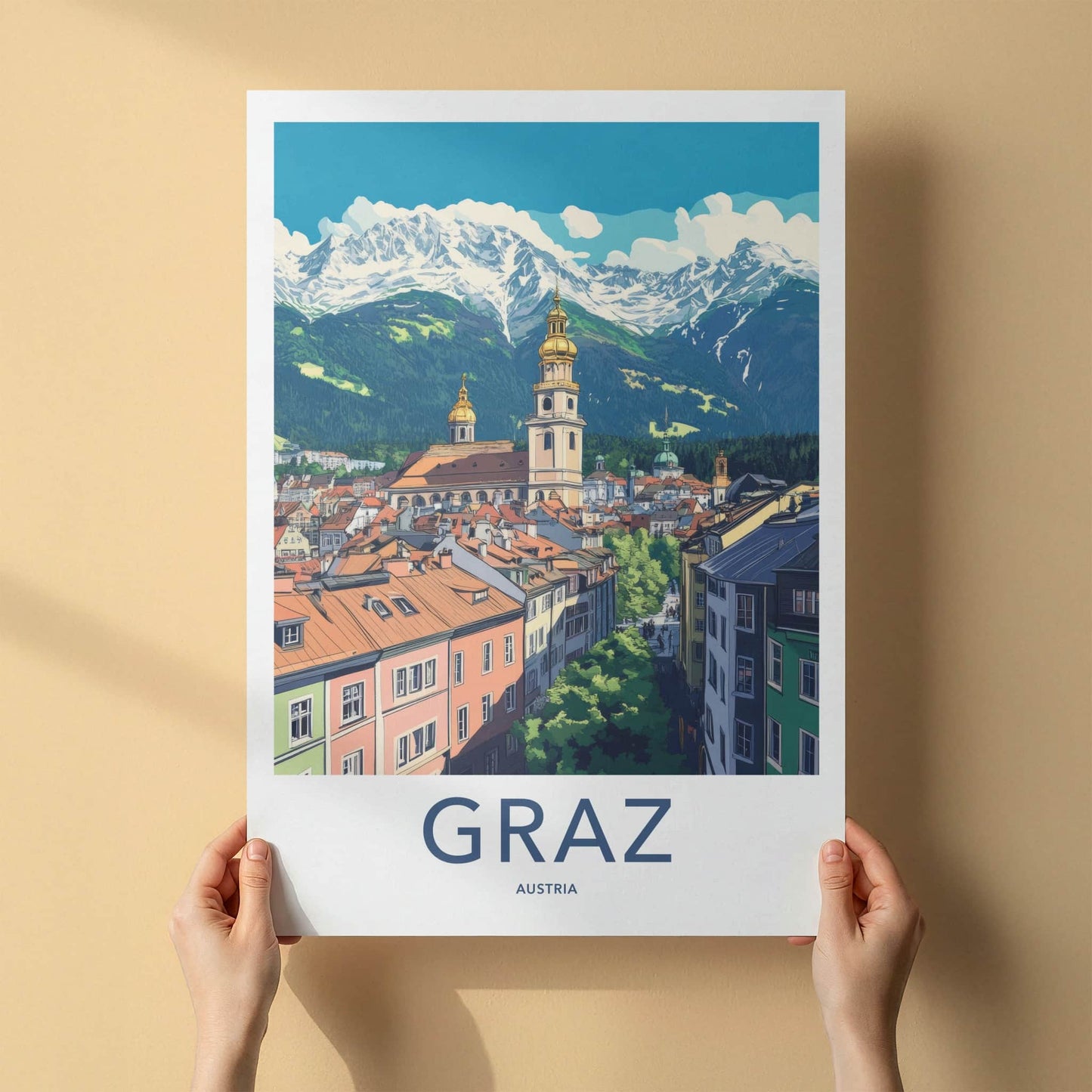 Graz Poster - Austria Travel Art - Historic City Mountains Home Decor