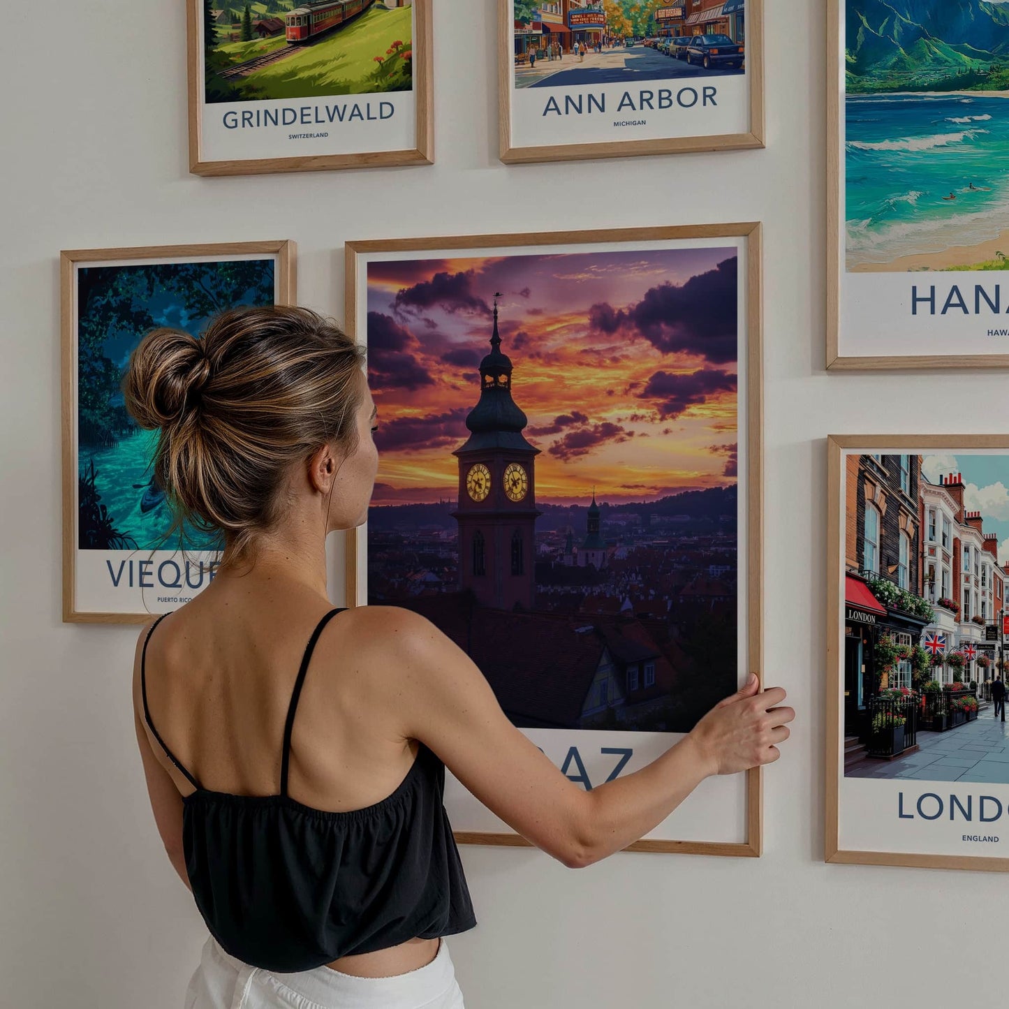Graz Poster - Austria Travel Art - Vibrant Sunset Tower Wall Decor