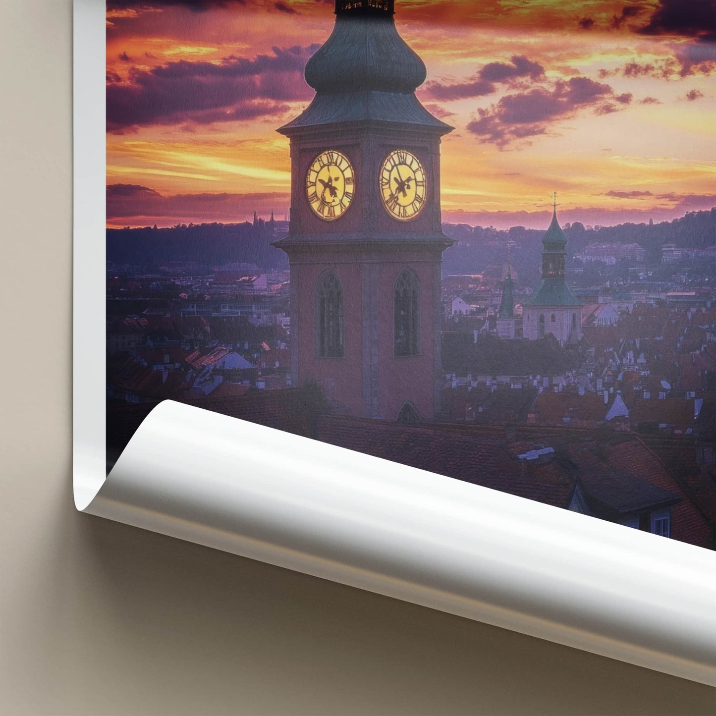Graz Poster - Austria Travel Art - Vibrant Sunset Tower Wall Decor