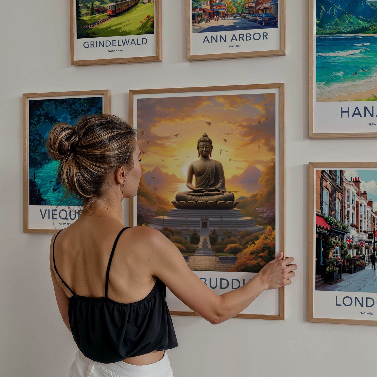 Great Buddha Poster - Thailand Travel Art - Meditating Buddha Sunset Home Decor