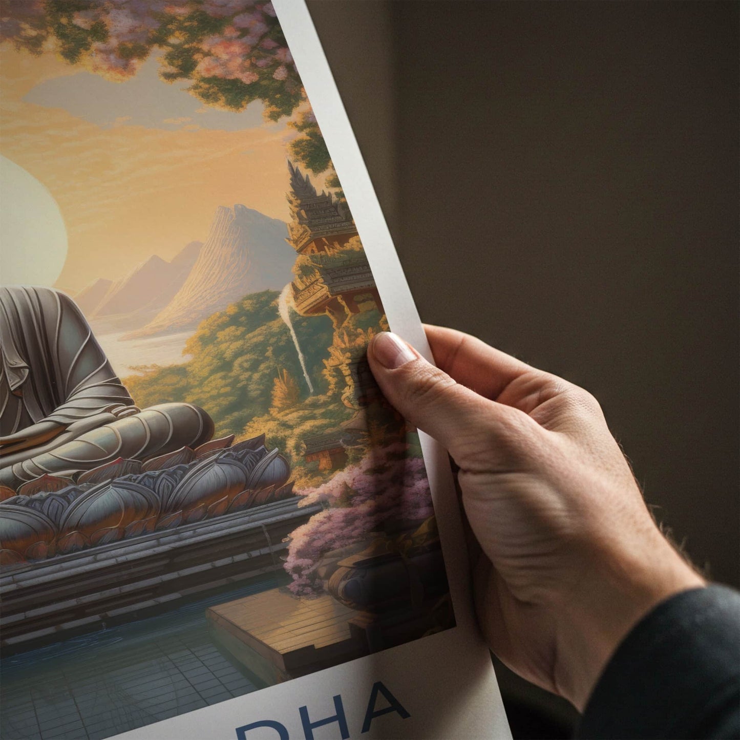 Great Buddha Poster - Thailand Travel Art - Sacred Buddha Landscape Home Decor