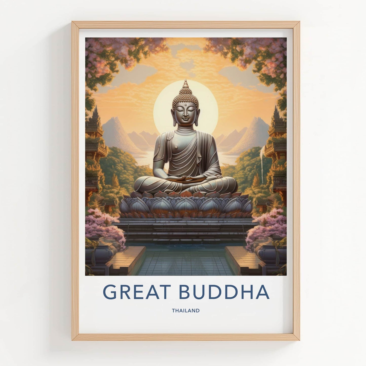 Great Buddha Poster - Thailand Travel Art - Sacred Buddha Landscape Home Decor
