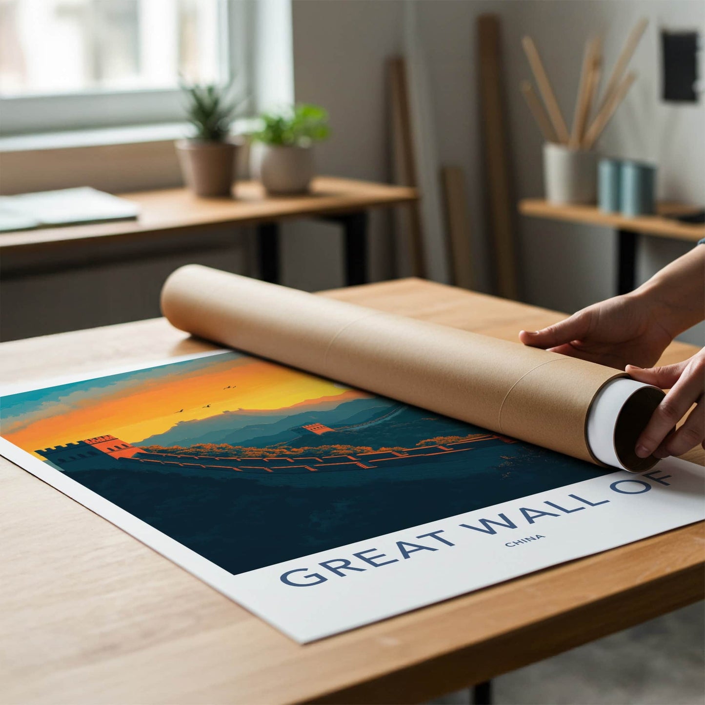 Great Wall Of China Poster - China Fine Art - Sunset Mountain Birds Gift