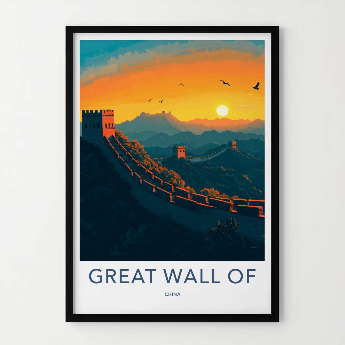 Great Wall Of China Poster - China Fine Art - Sunset Mountain Birds Gift
